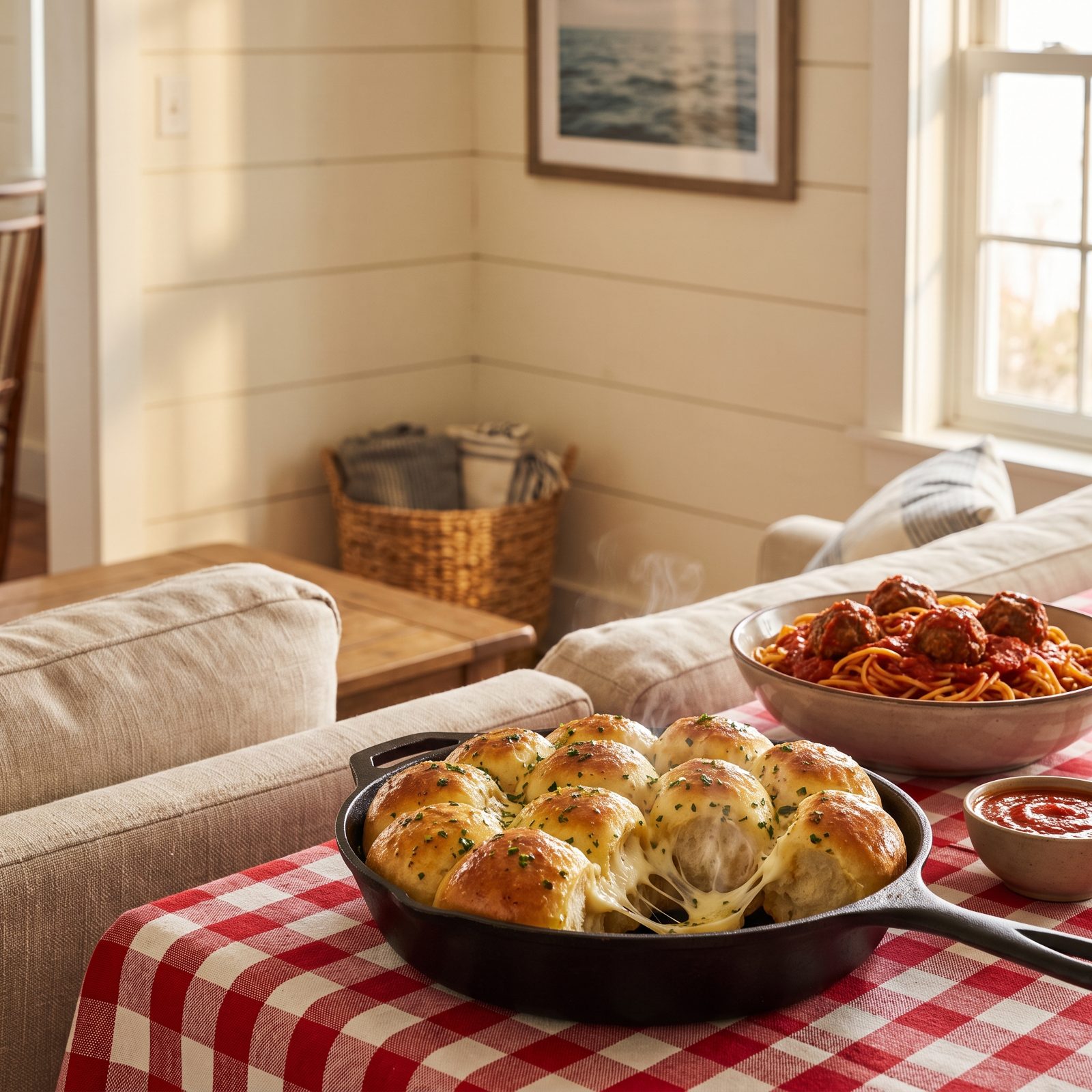 Spaghetti and Meatballs Upstaged by Cheesy Pull-Apart Bread
