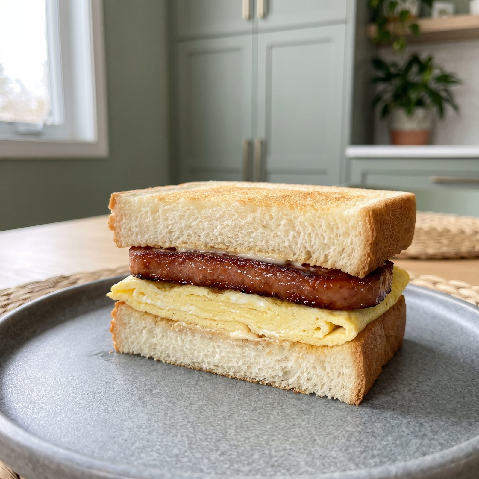 Spam and Egg on Toasted Milk Bread