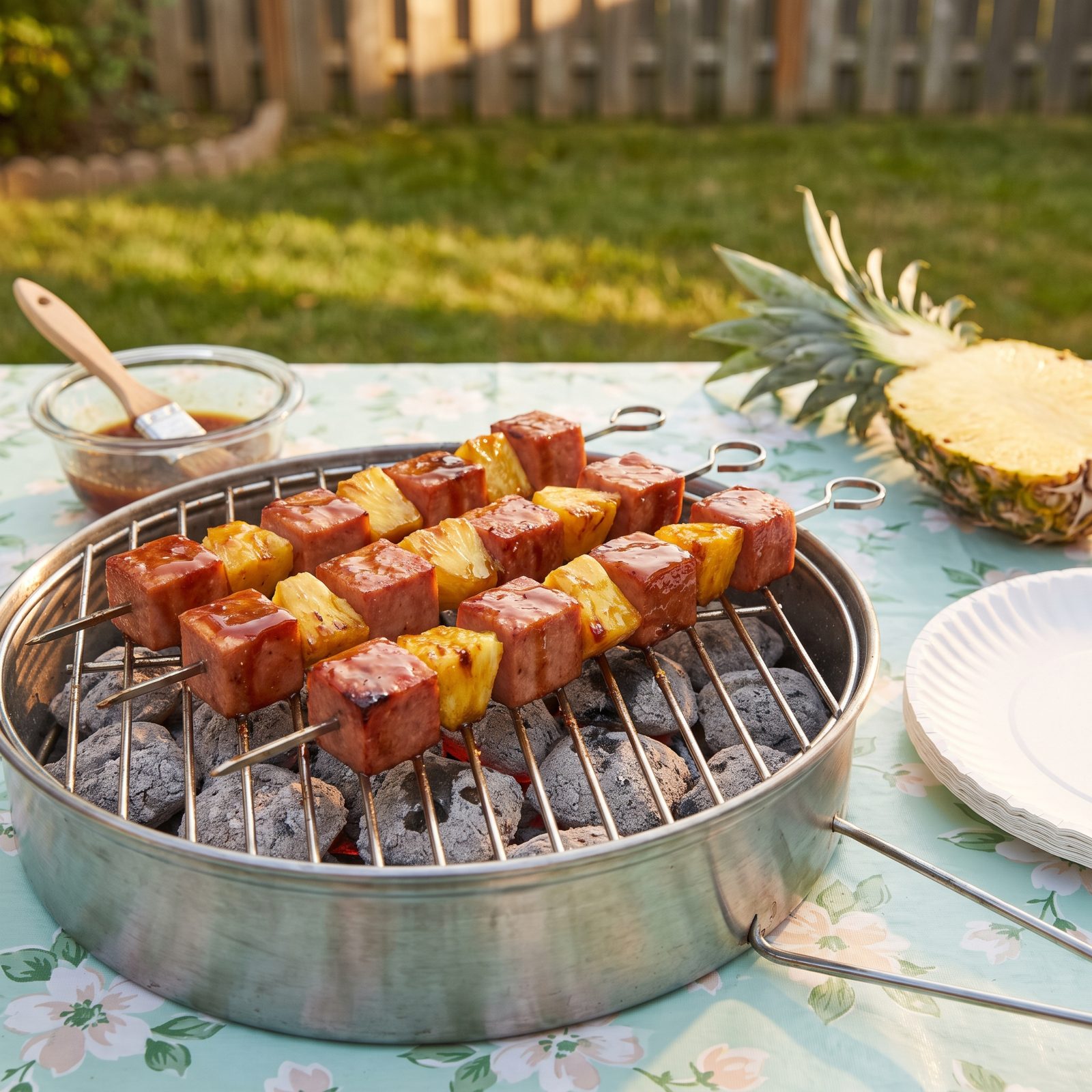 SPAM and Pineapple Skewers With a Brown-Sugar Glaze