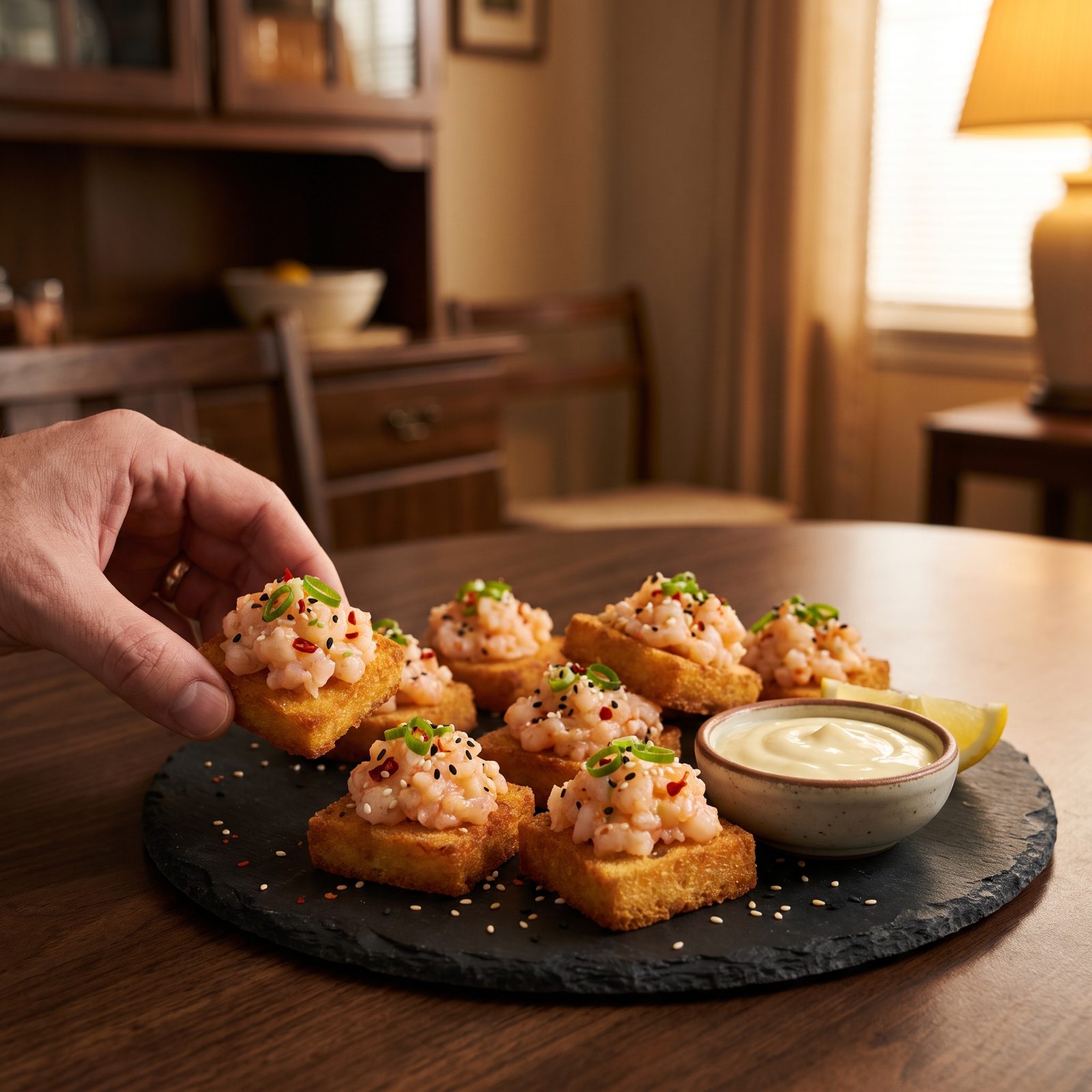 Spicy Shrimp Toasts With Lemon Aioli