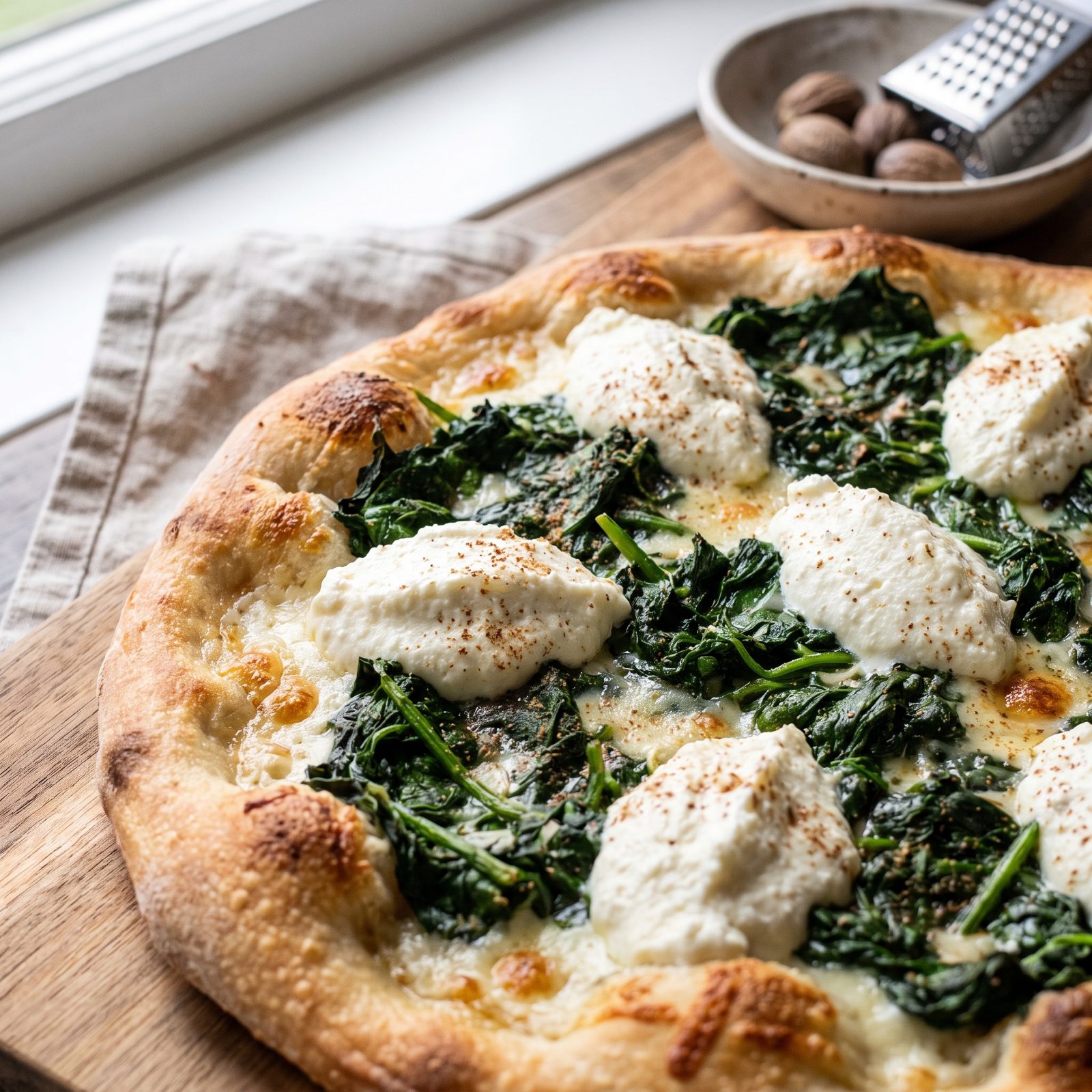 Spinach Pizza With Nutmeg-Scented Ricotta