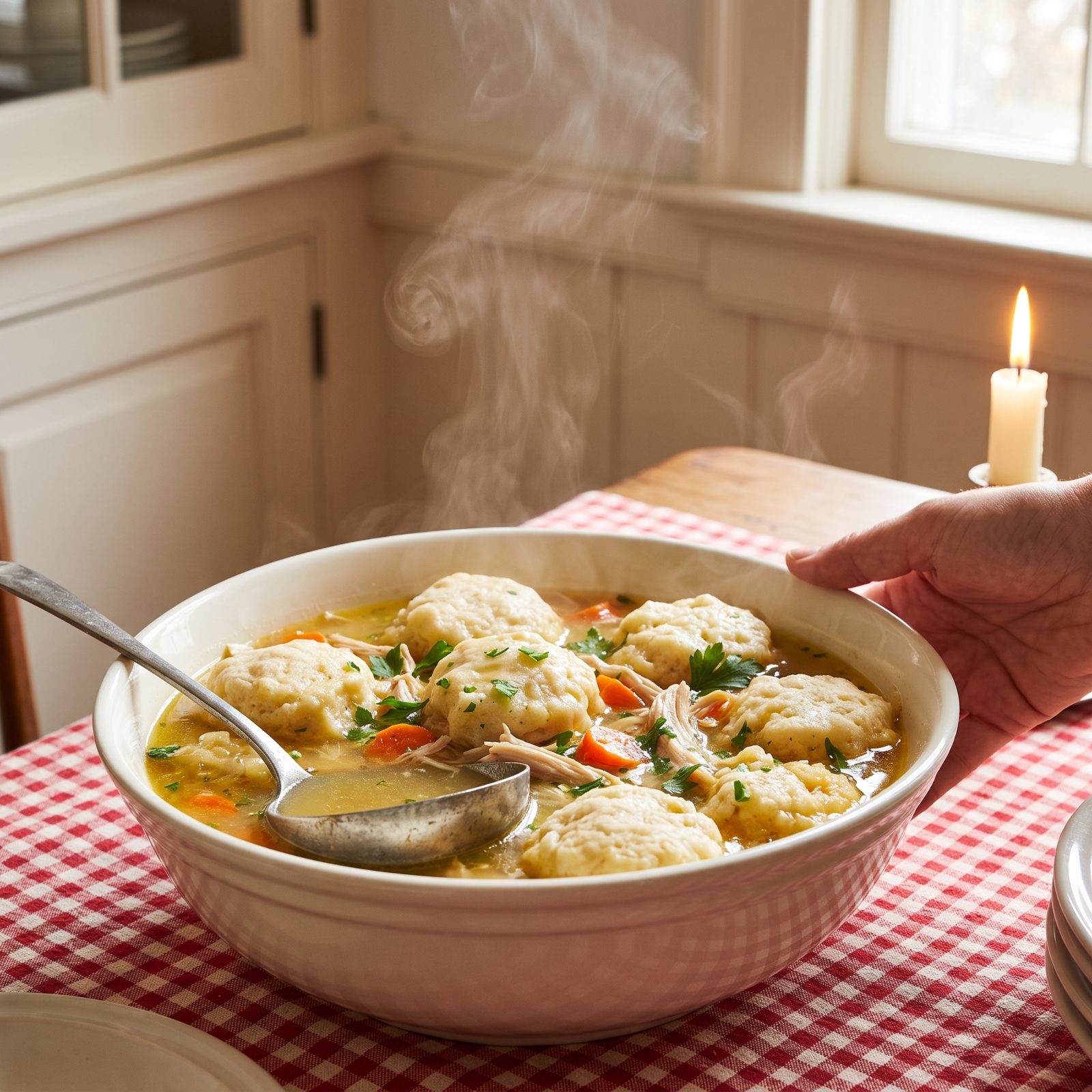 A Steaming Bowl of Chicken and Dumplings