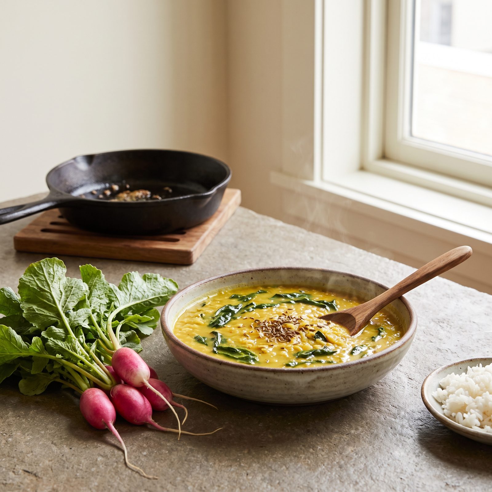 Stir Chopped Radish Tops Into Dal