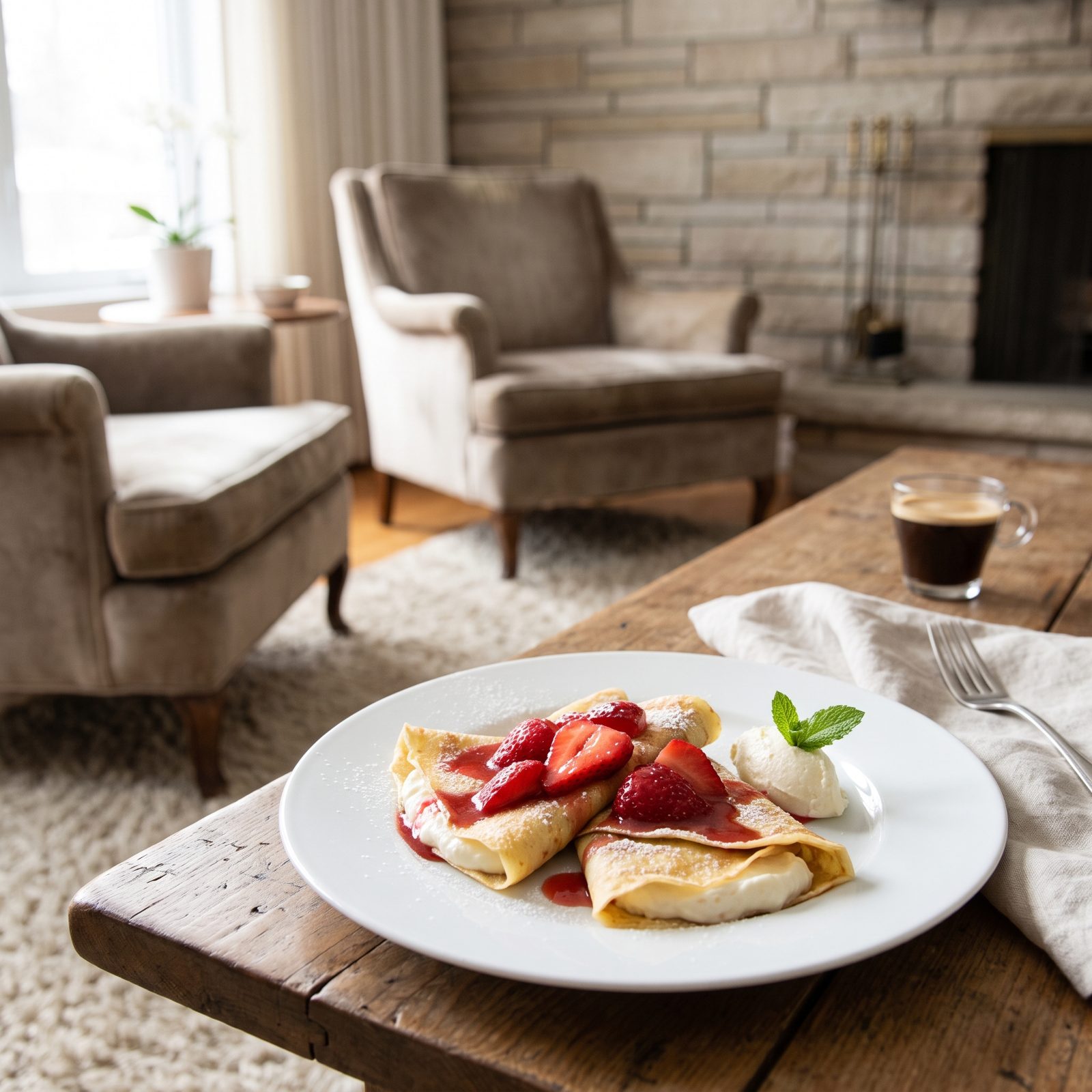 Stuffed Crêpes With Strawberries and Mascarpone