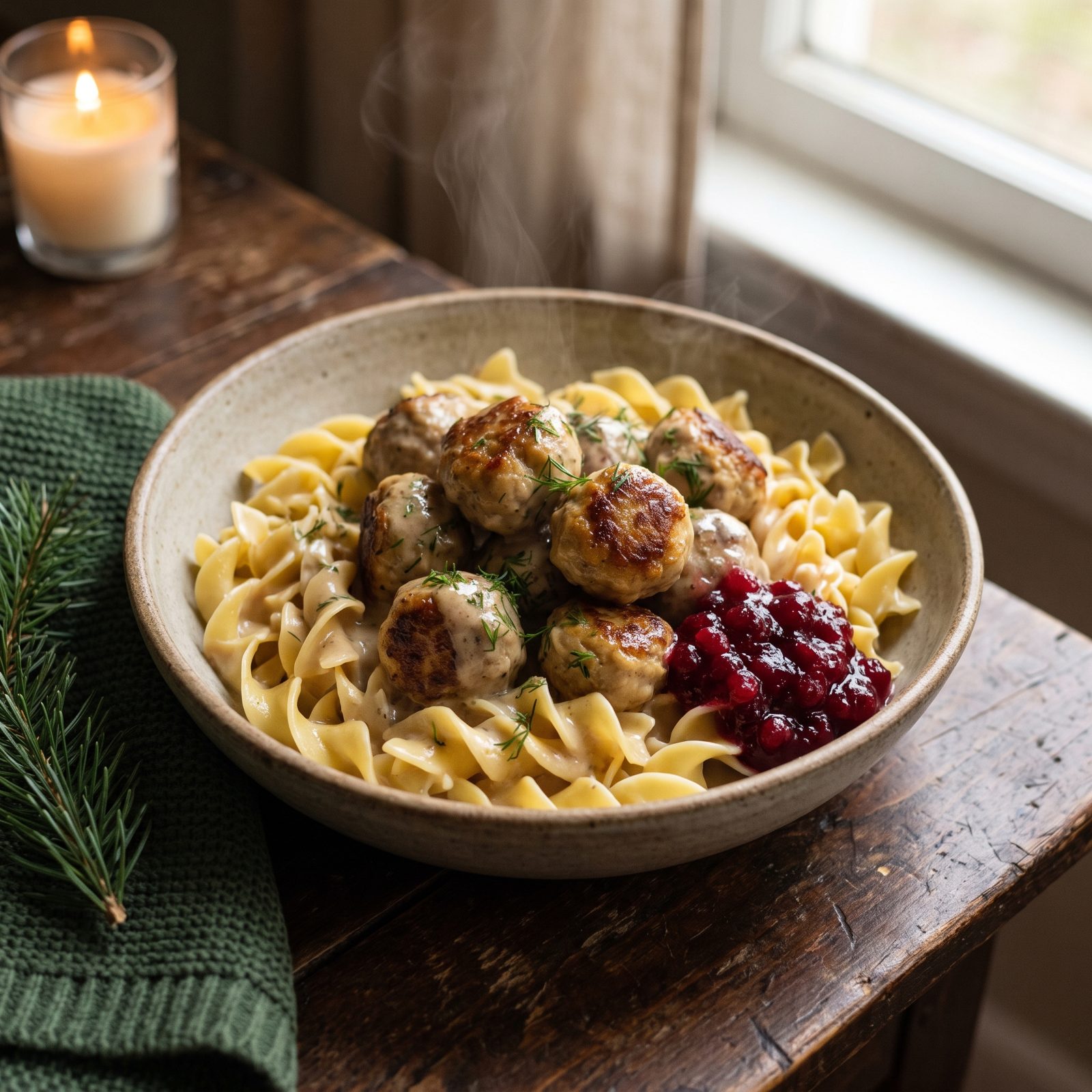 Swedish Meatballs Over Creamy Noodles