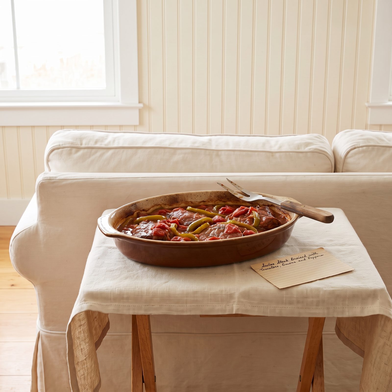 Swiss Steak Braised With Tomatoes, Onions and Peppers