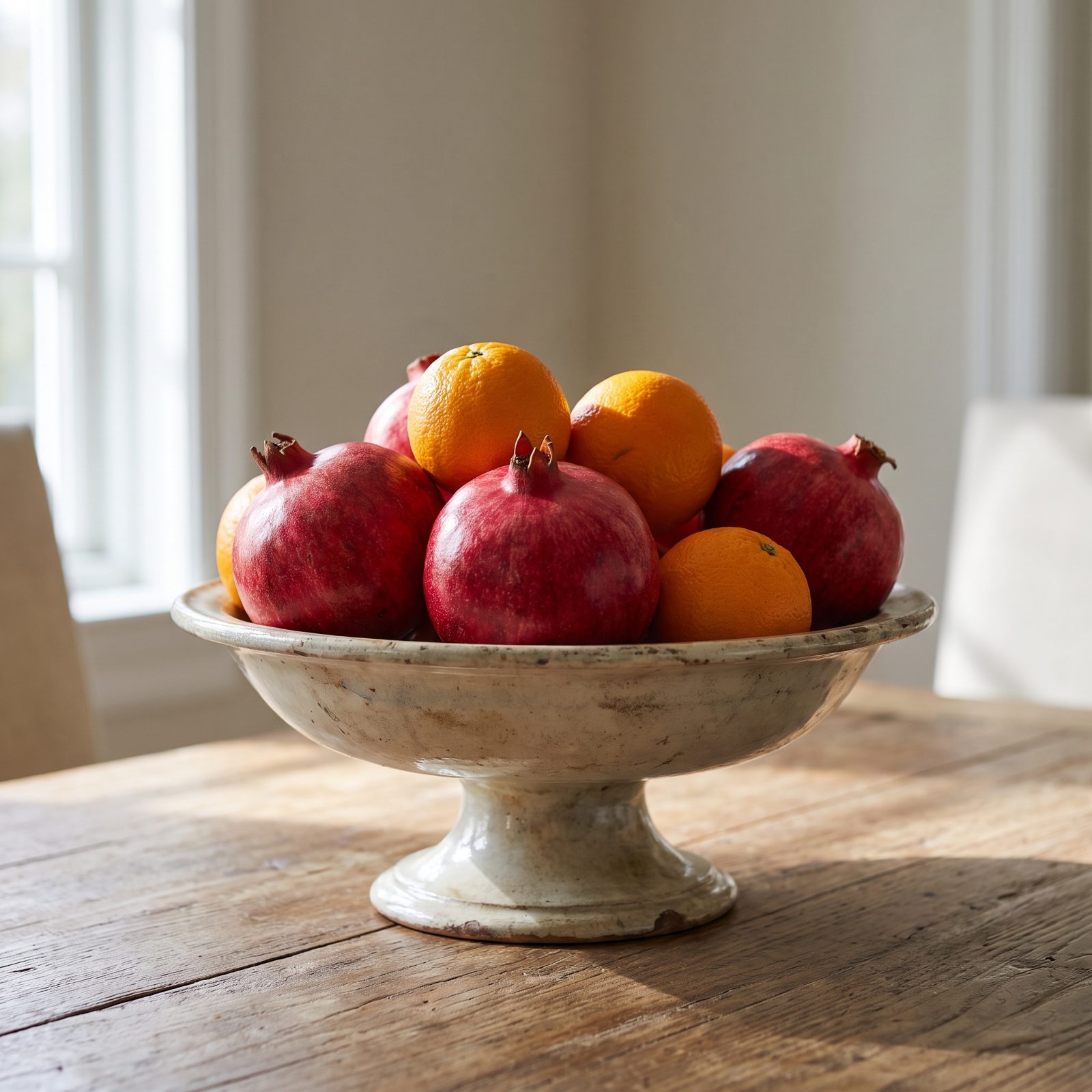 The Table Built Around a Bowl of Pomegranates and Oranges
