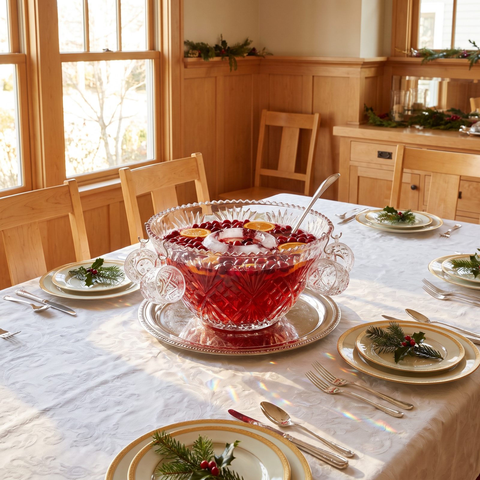 The Table Centered Around a Vintage Punch Bowl