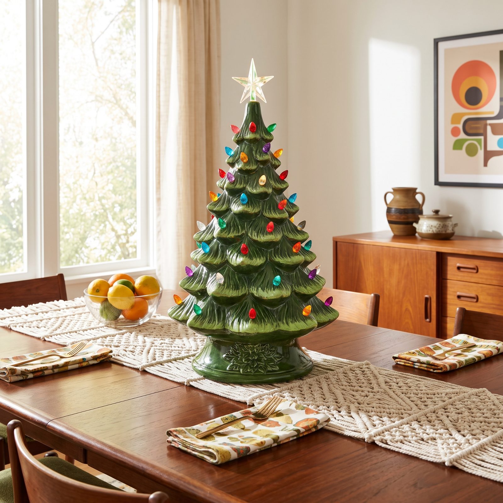 The Table Centered on a Vintage Ceramic Christmas Tree