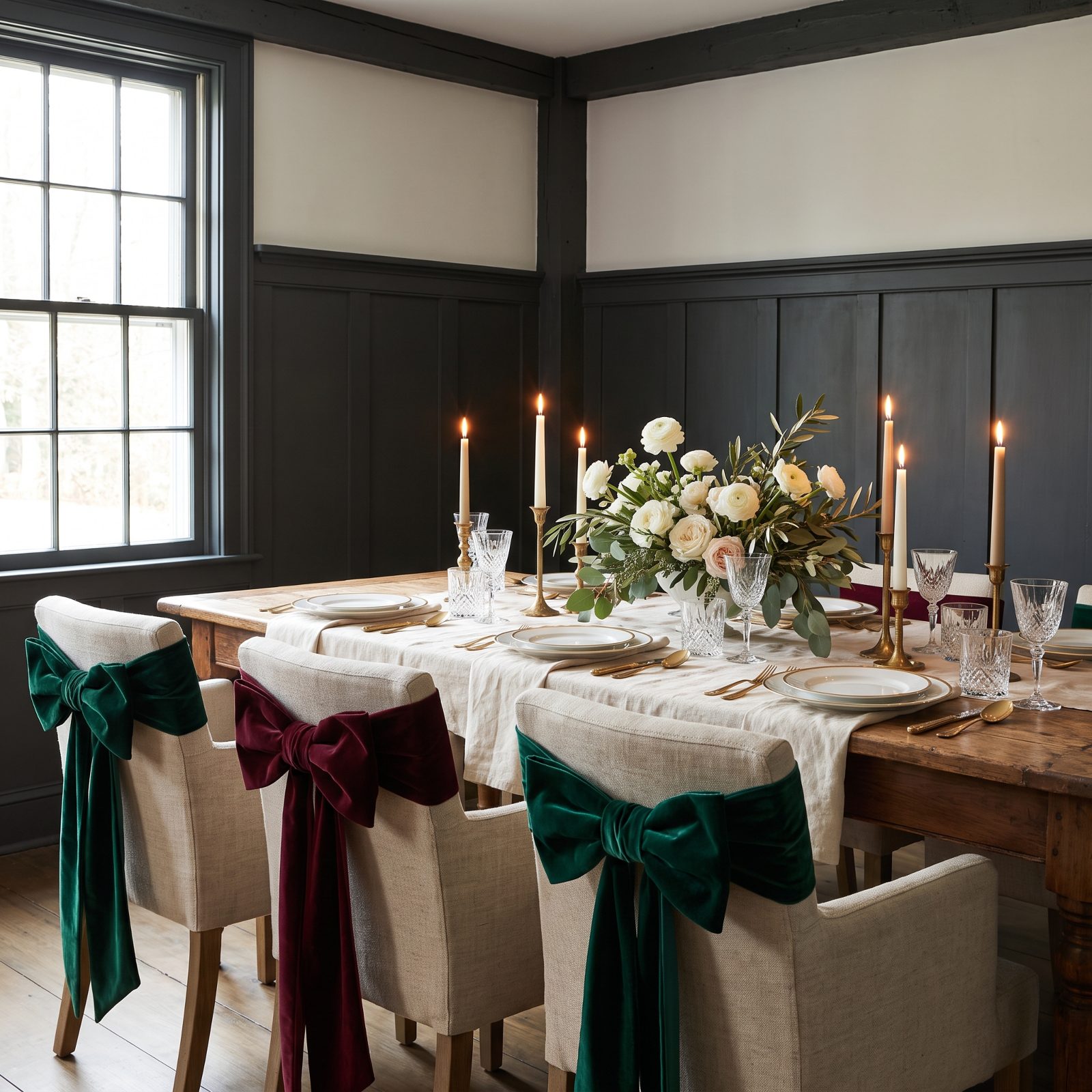 The Table With Chairs Wrapped in Velvet Bows