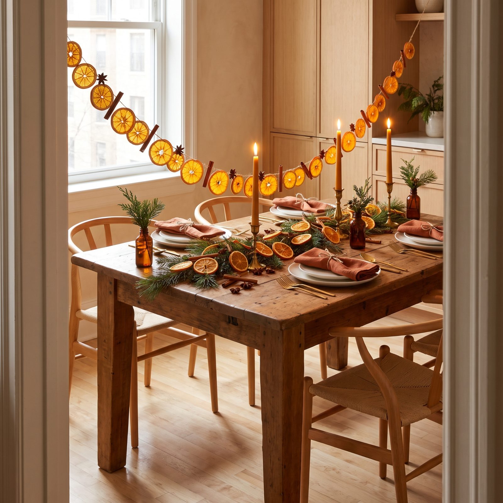 The Table Decorated With Dried Orange Garlands
