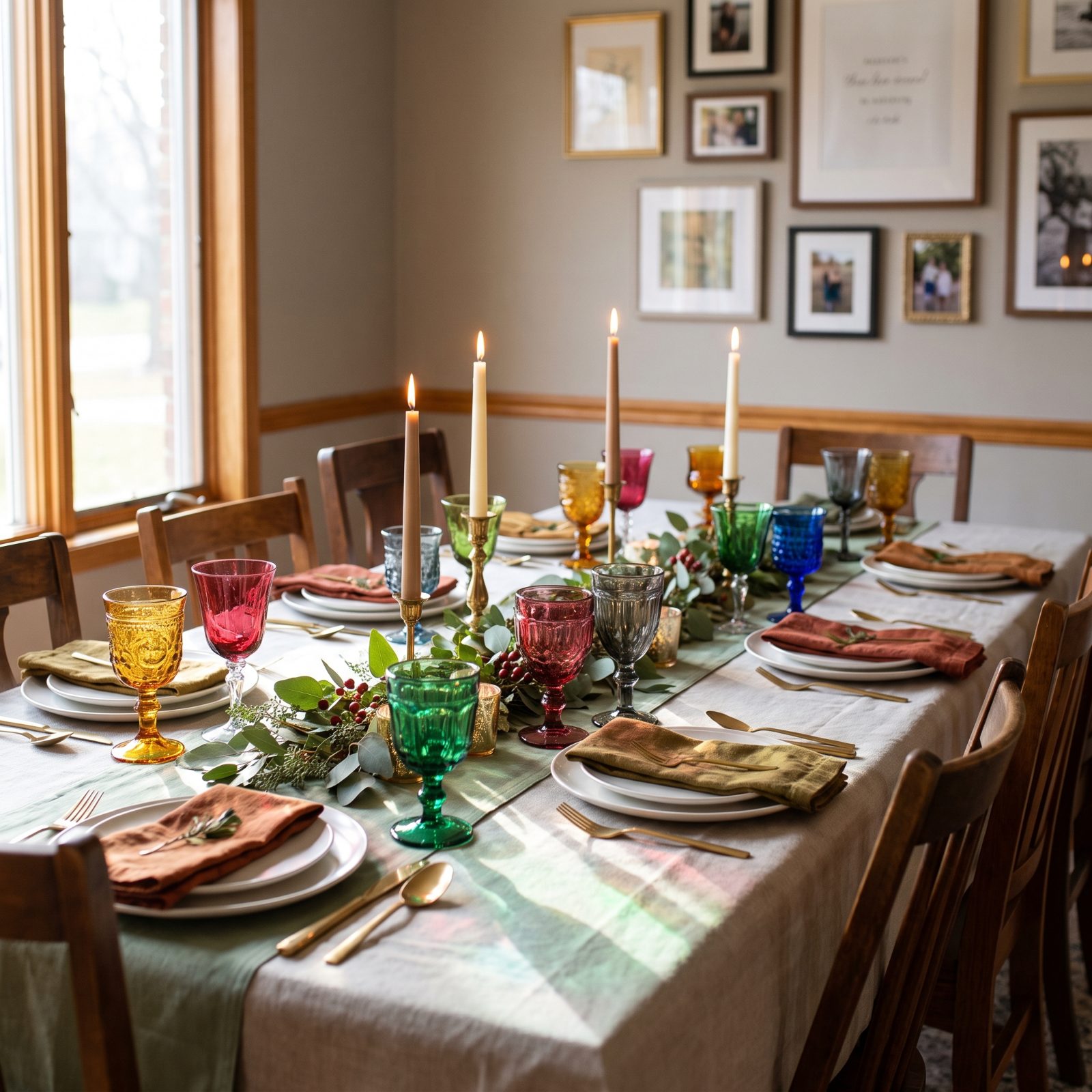The Table With a Different Vintage Goblet for Every Guest