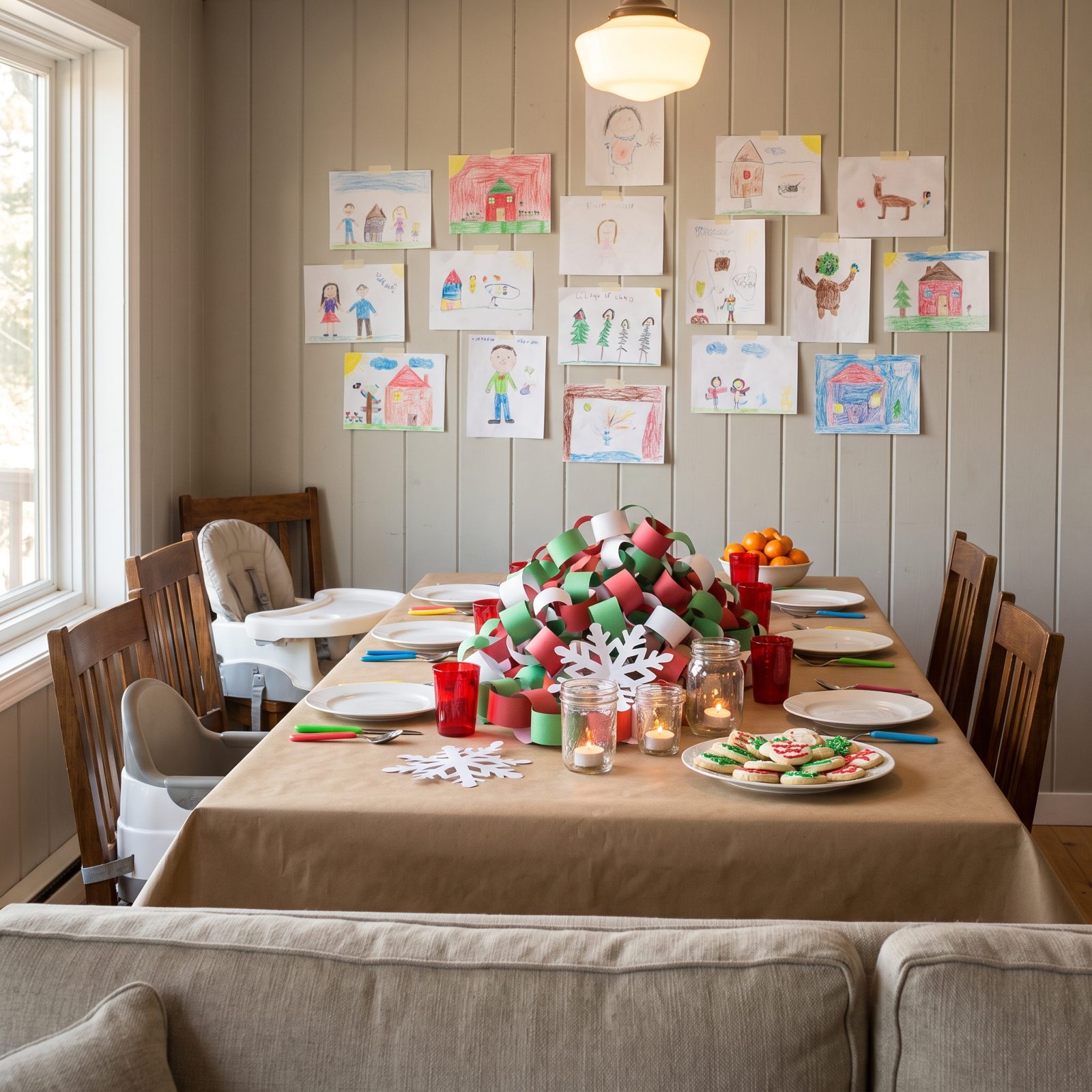 The Table With a Homemade Paper-Chain Centerpiece