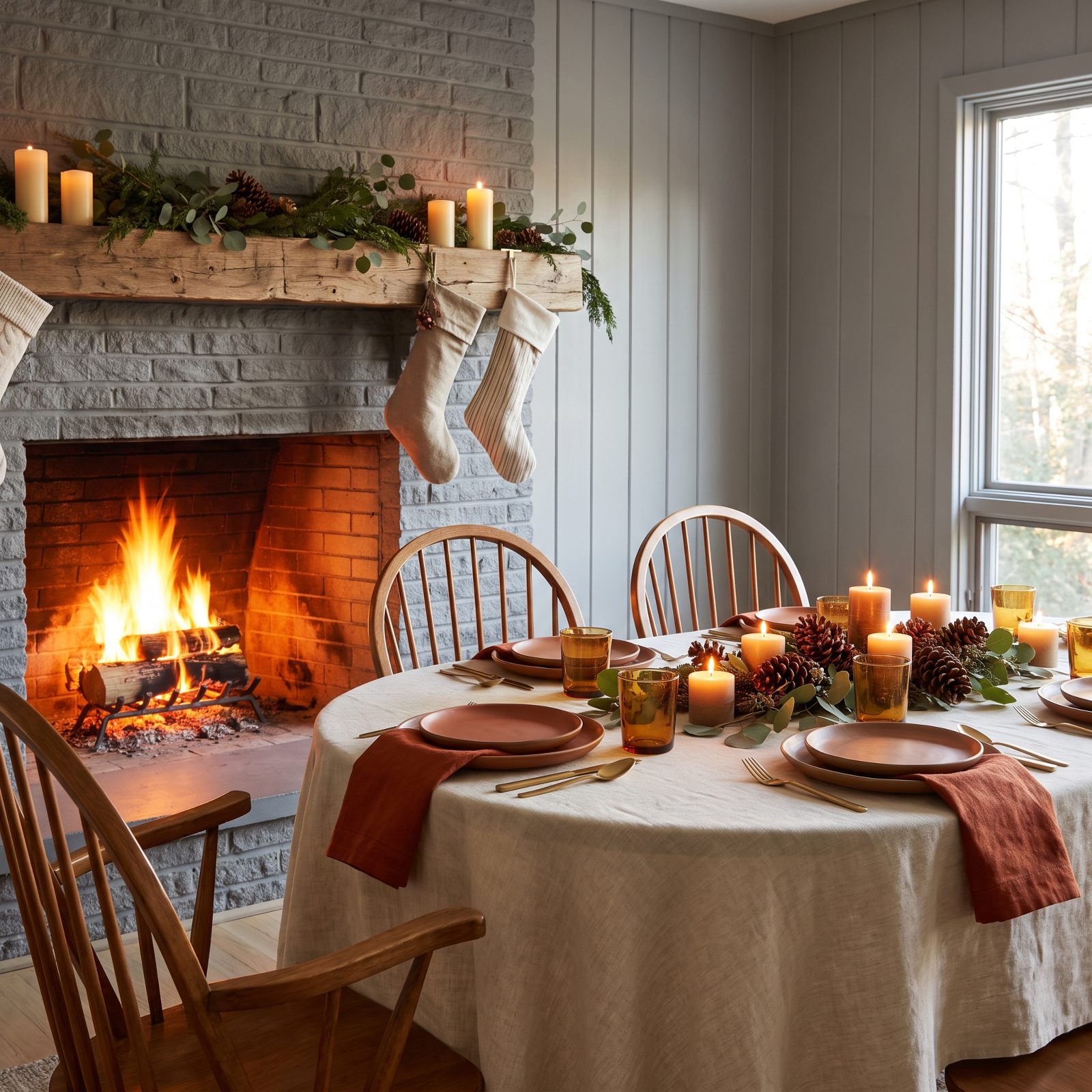 The Table Set Beside a Glowing Fireplace