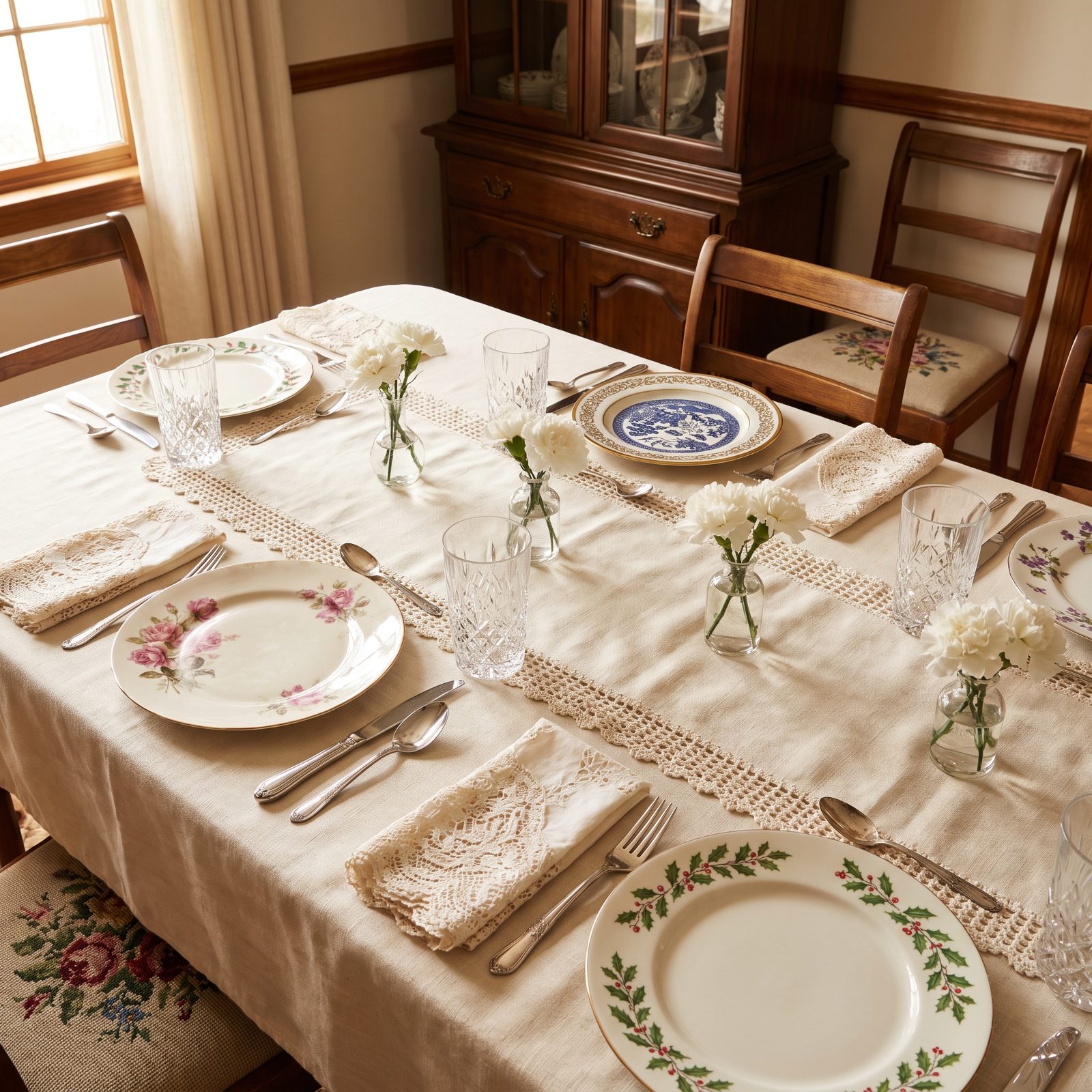 The Table Set With Grandmother's Mismatched China