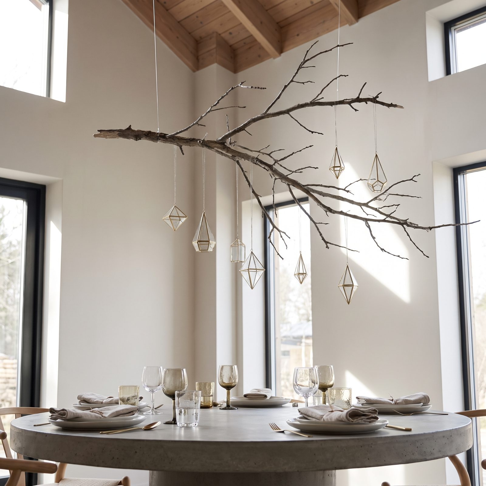 The Table With a Suspended Branch Above the Centerpiece