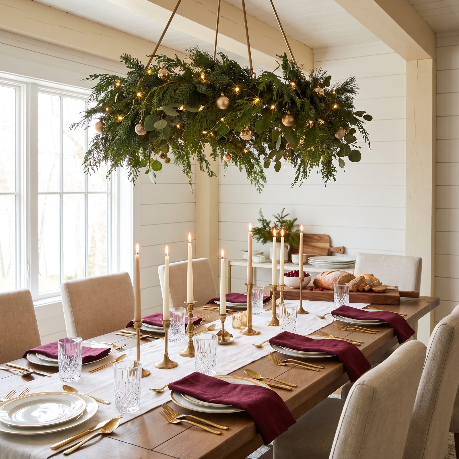 The Table With a Suspended Greenery Chandelier