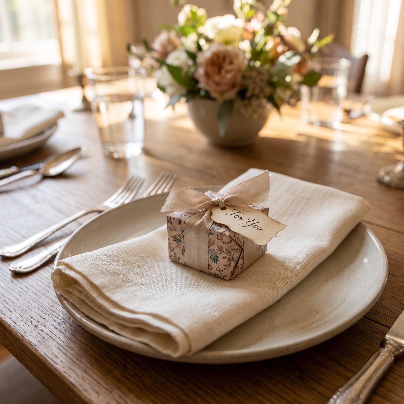 The Table With a Tiny Wrapped Favor at Every Seat
