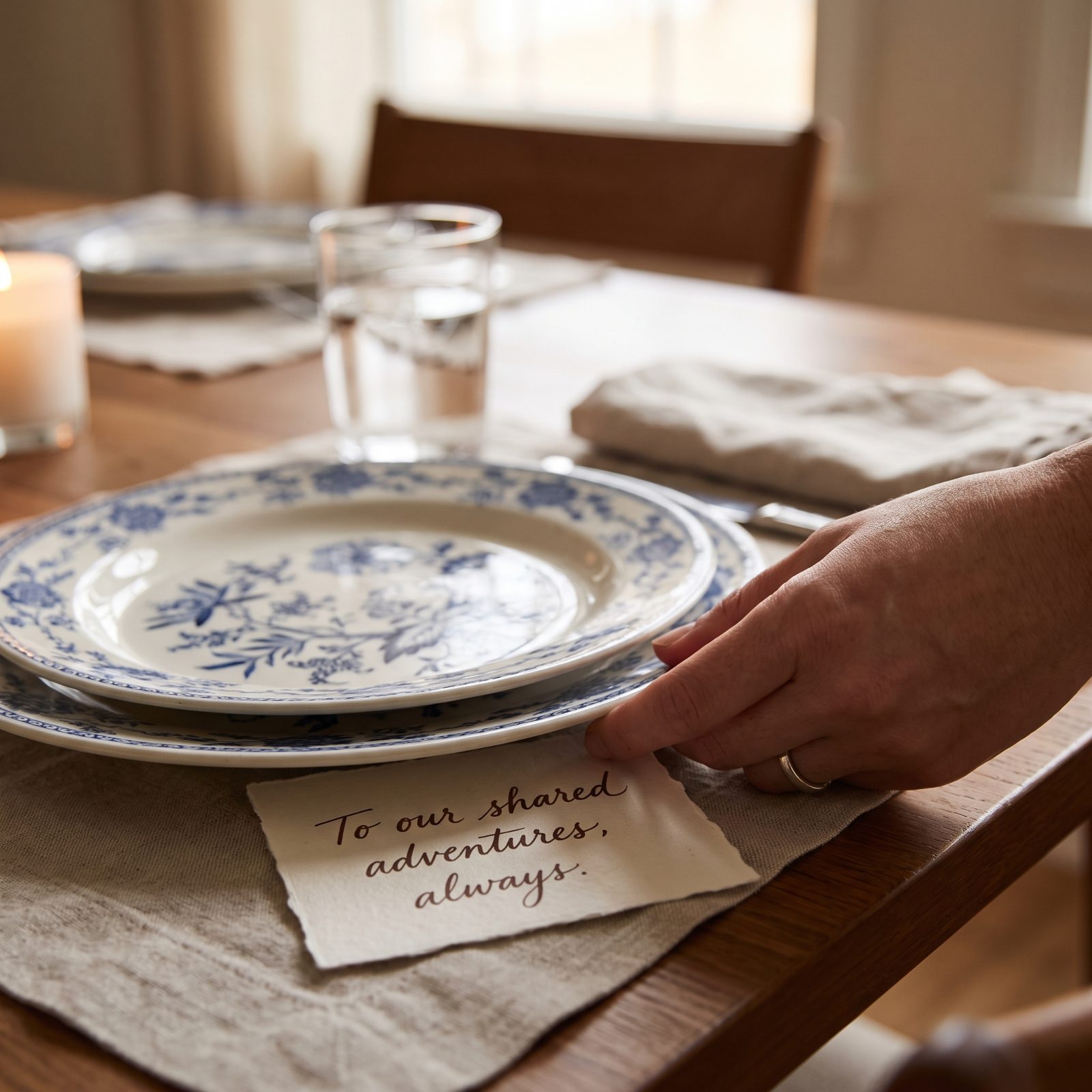 The Table With a Toast Written Beneath Each Plate
