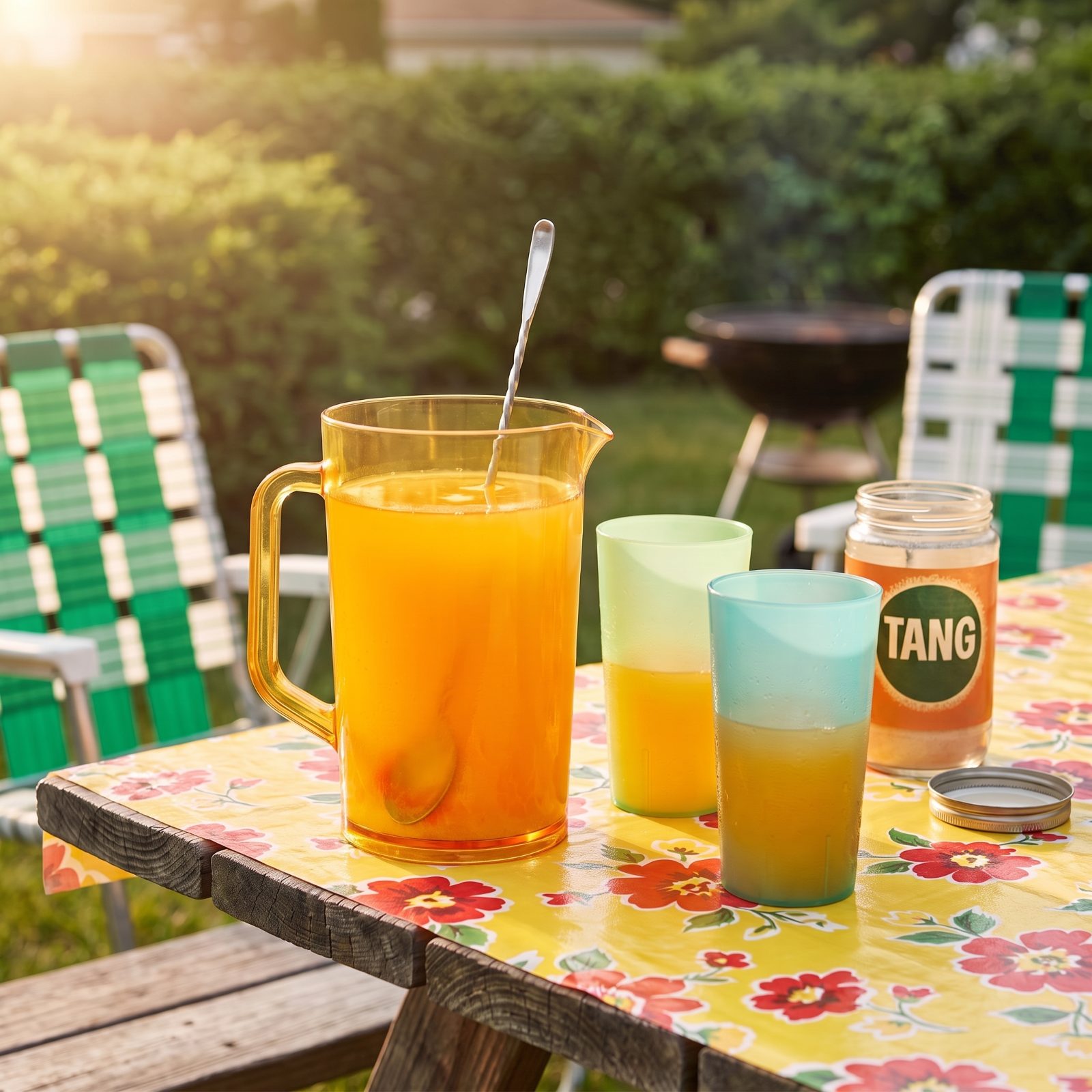 Tang Stirred Up in a Translucent Plastic Pitcher