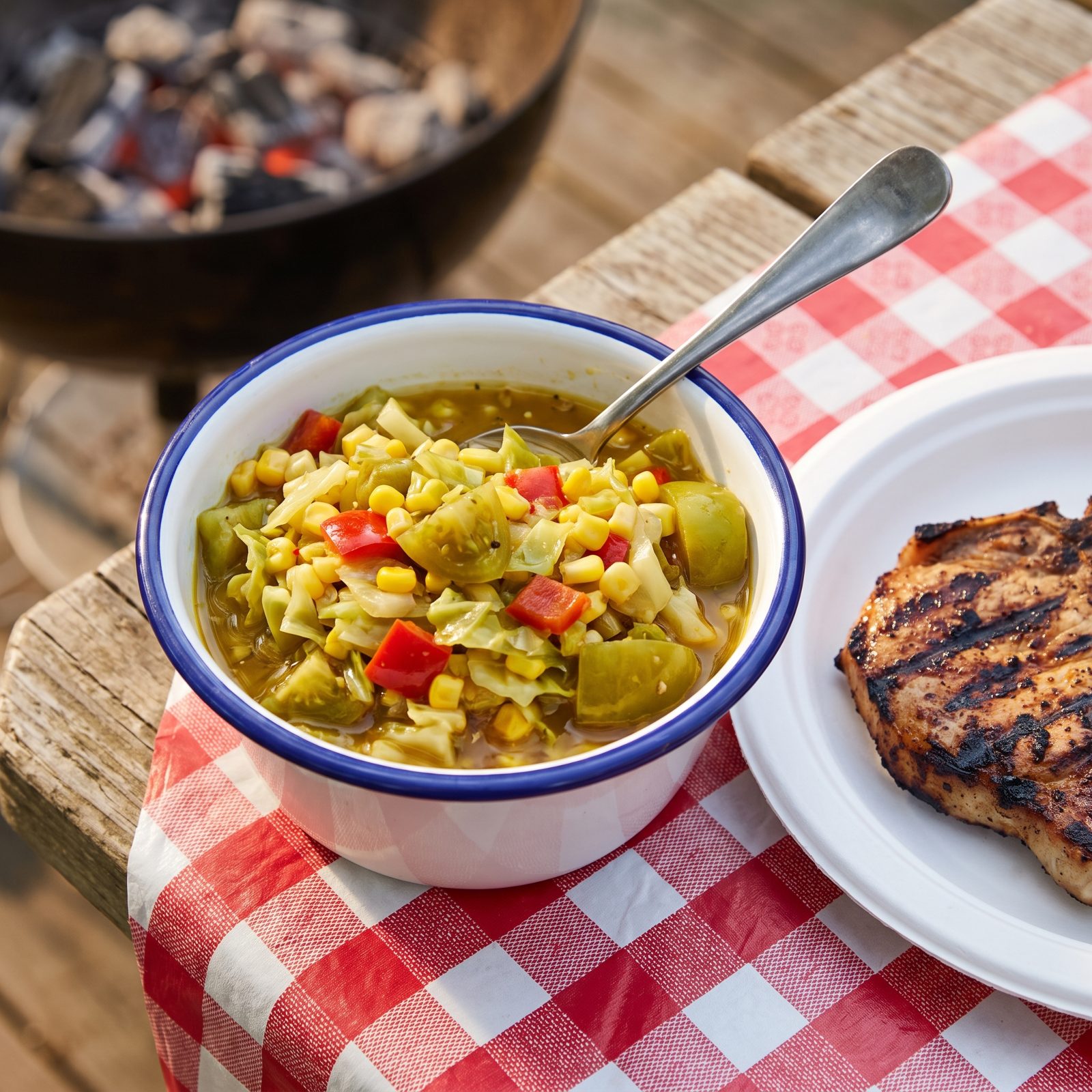 Tangy Chow-Chow Relish Spooned Beside Grilled Meat