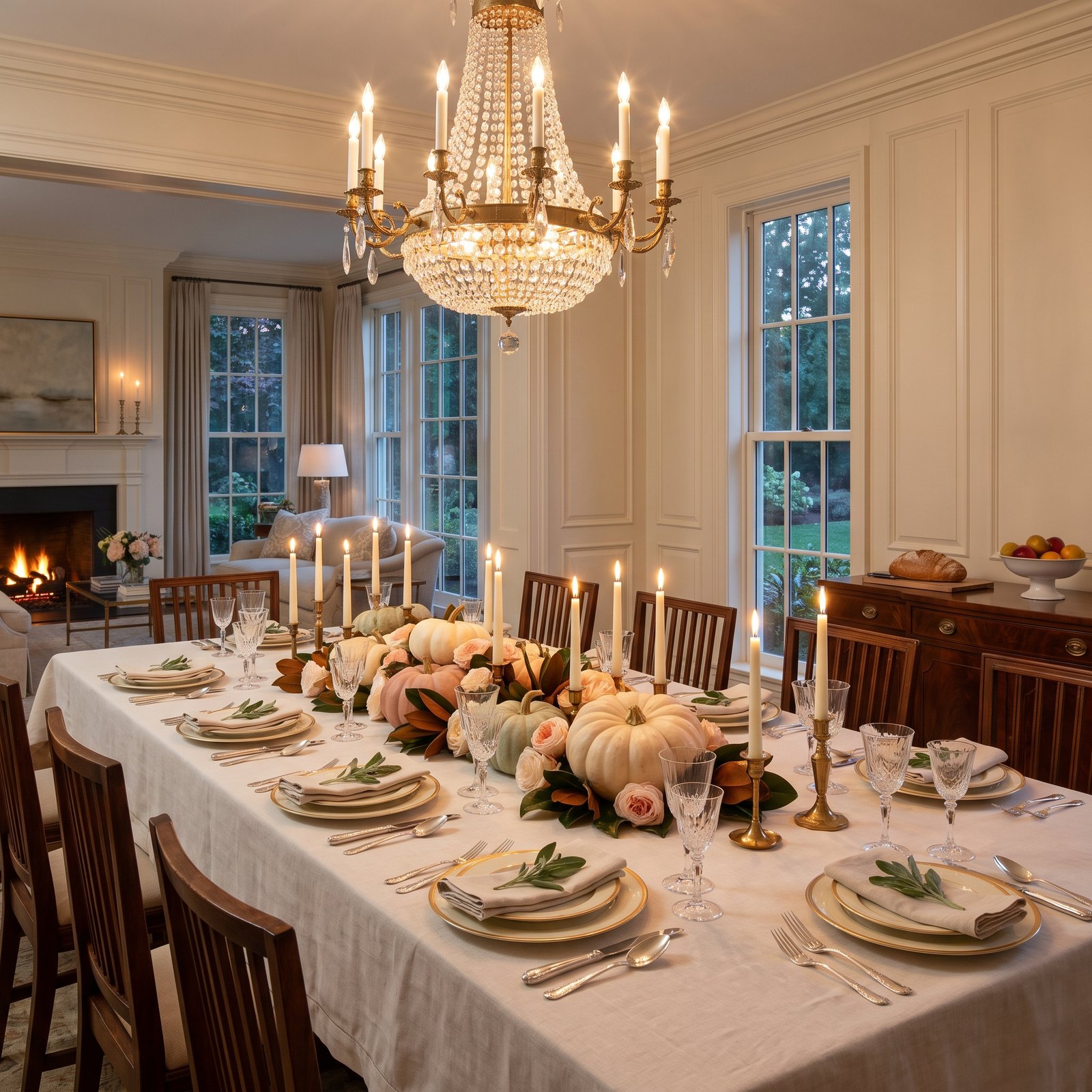 The Thanksgiving Table We'd Set Tomorrow: Linen, Heirloom Pumpkins and Candlelight