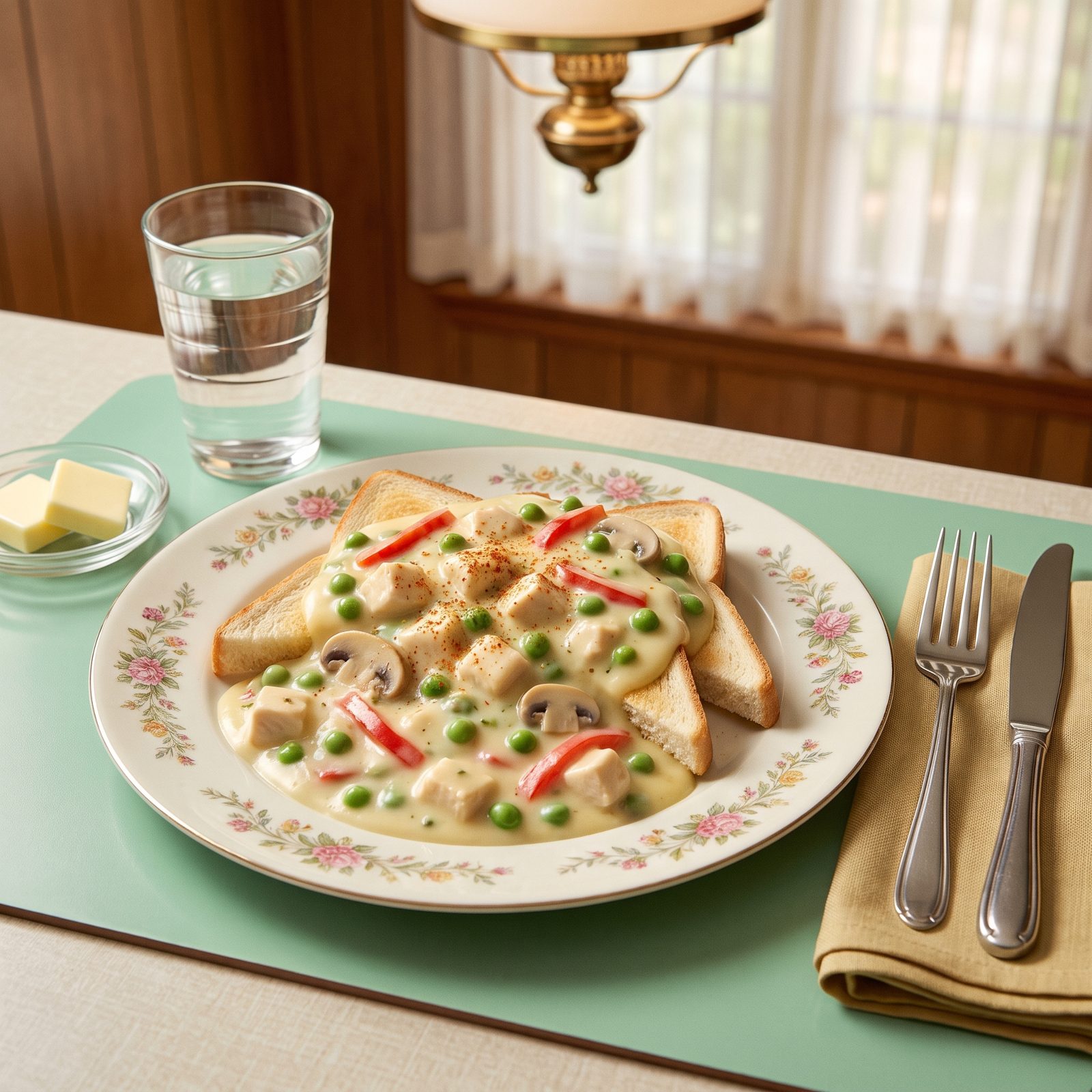 Thursday: Chicken à la King Ladled Over Toast Points