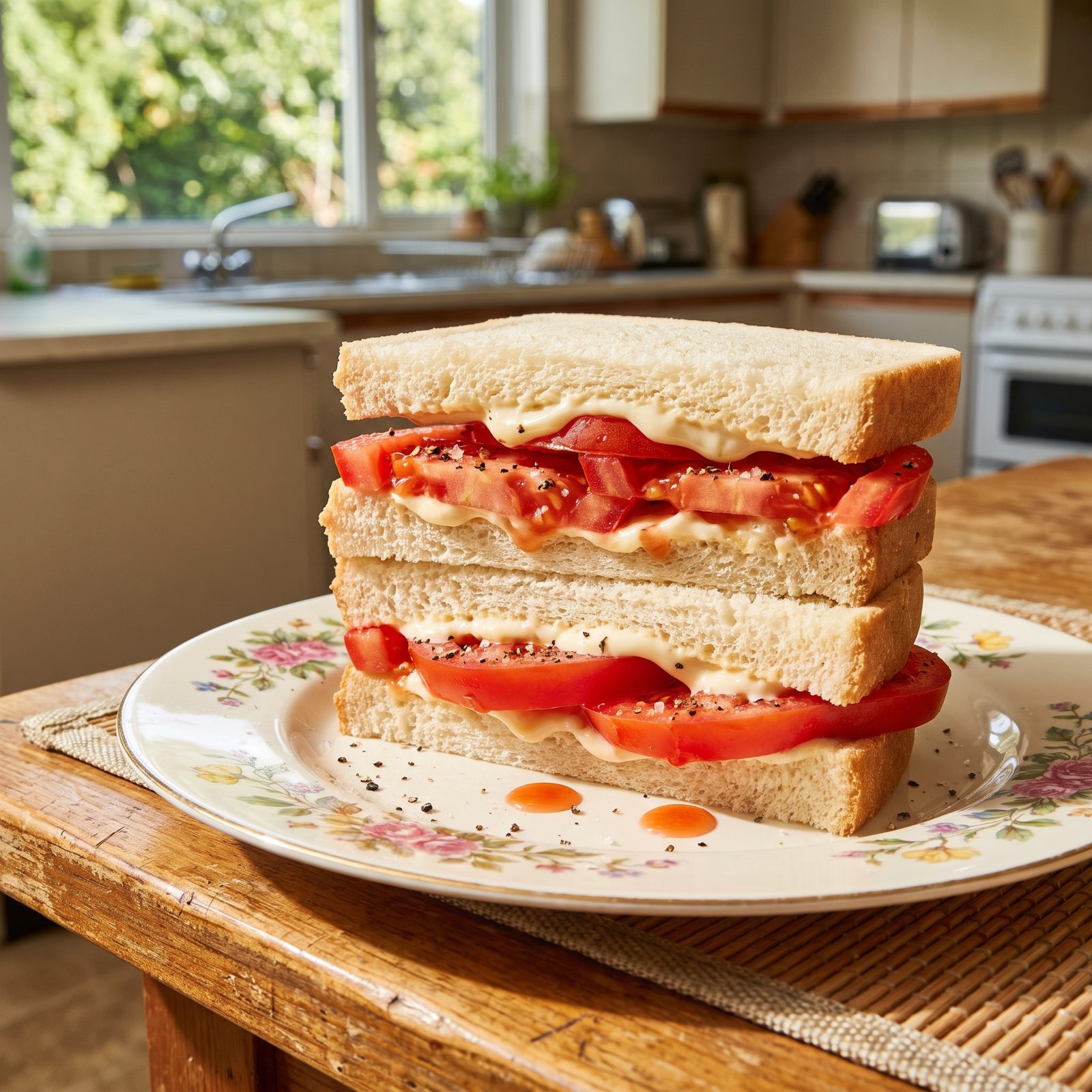 Tomato Sandwich With Mayonnaise and Black Pepper