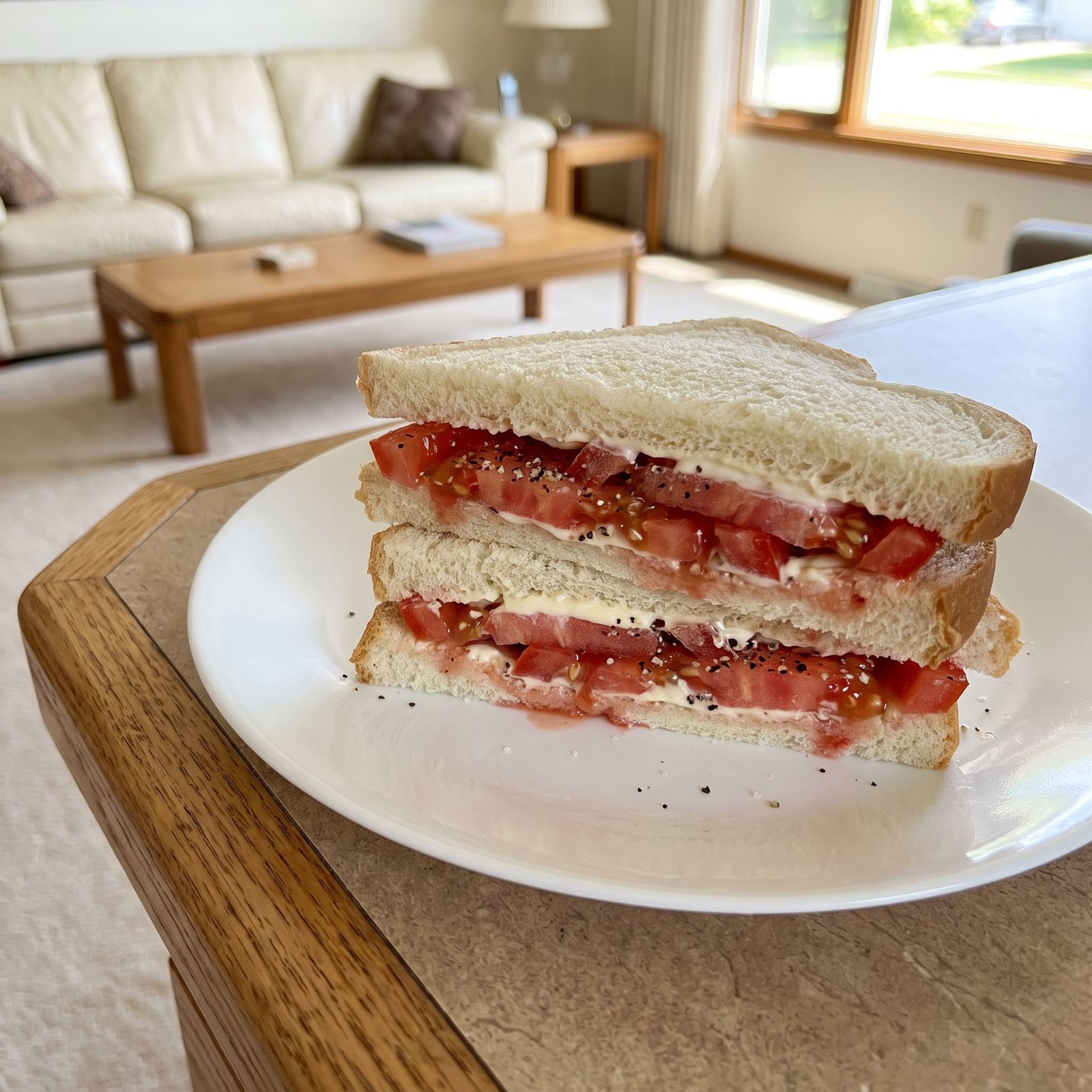 A Tomato Sandwich on Soft White Bread