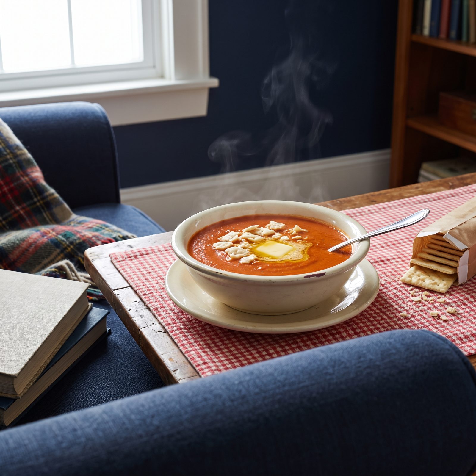Tomato Soup With a Sleeve of Saltines Crumbled On Top