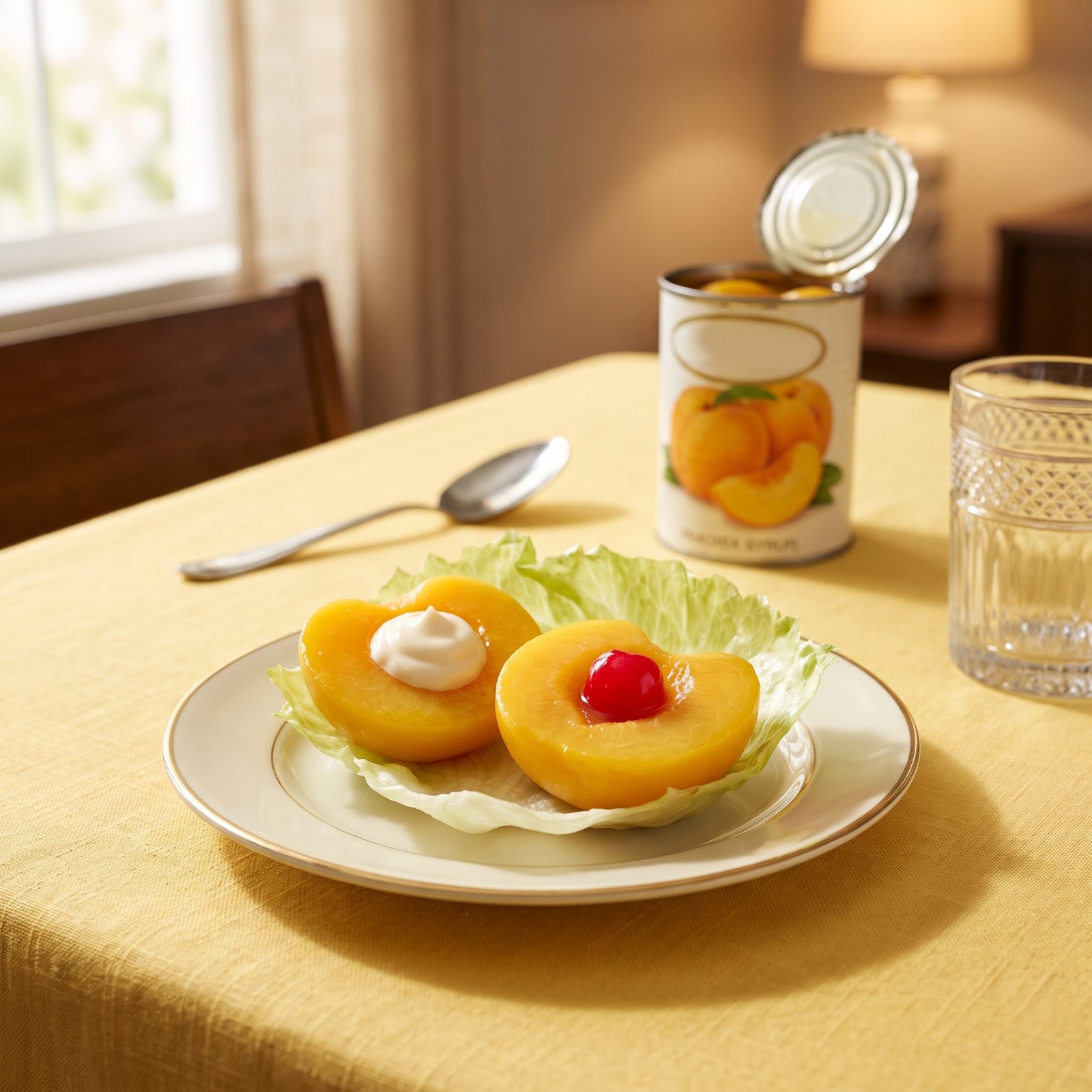 Tuesday's Canned Peach Halves Resting on a Lettuce Leaf