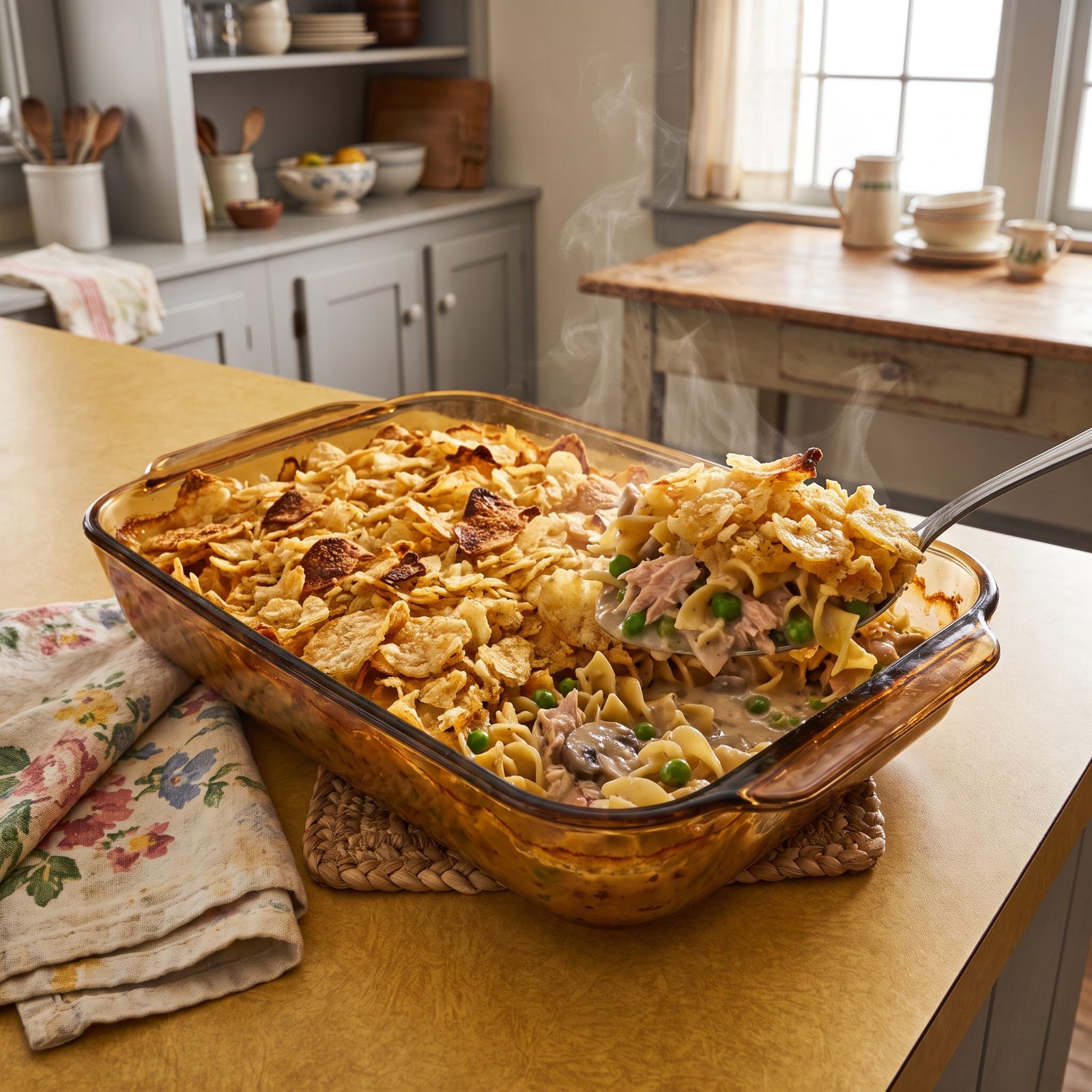 Tuna Noodle Casserole With Crushed Potato Chips