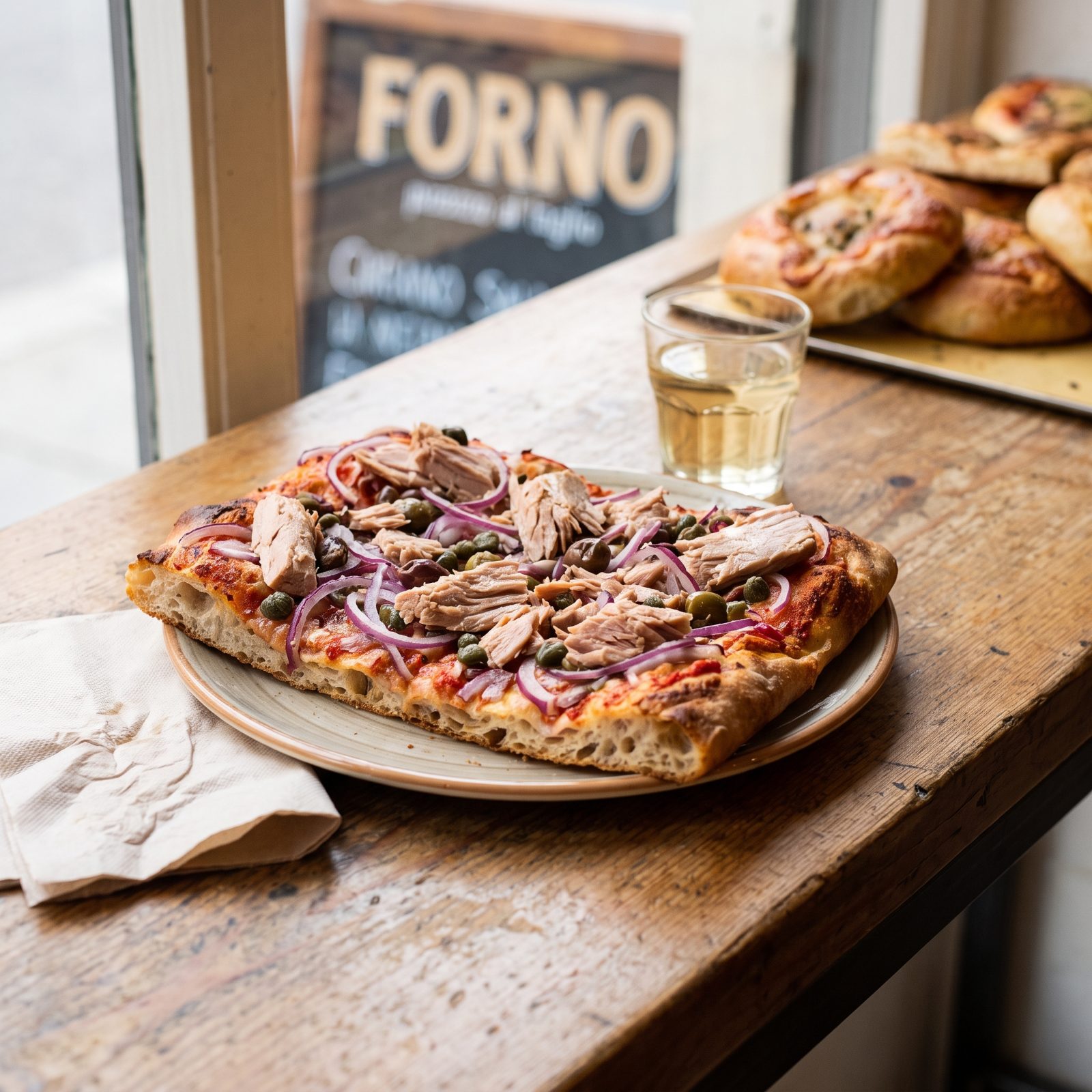 Tuna and Onion Pizza in the Roman Style