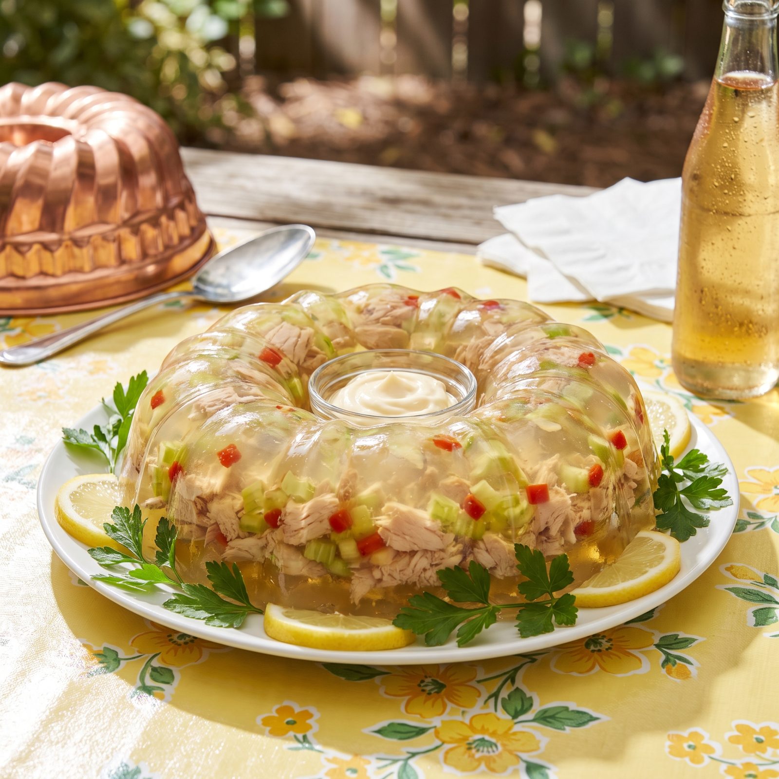 Tuna Salad Suspended in a Lemon-Gelatin Mold