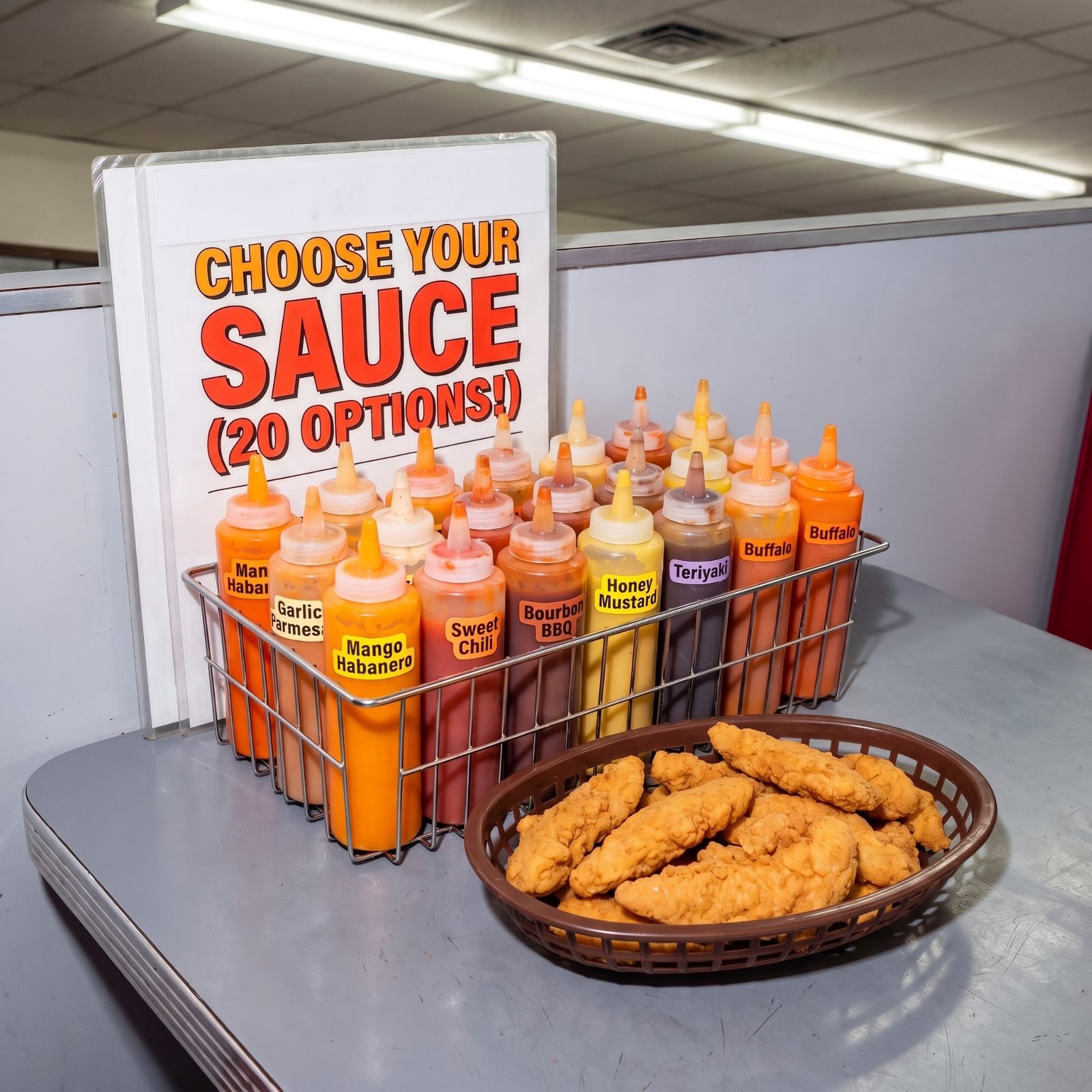 Twenty Flavored Sauces Offered With Every Possible Dish