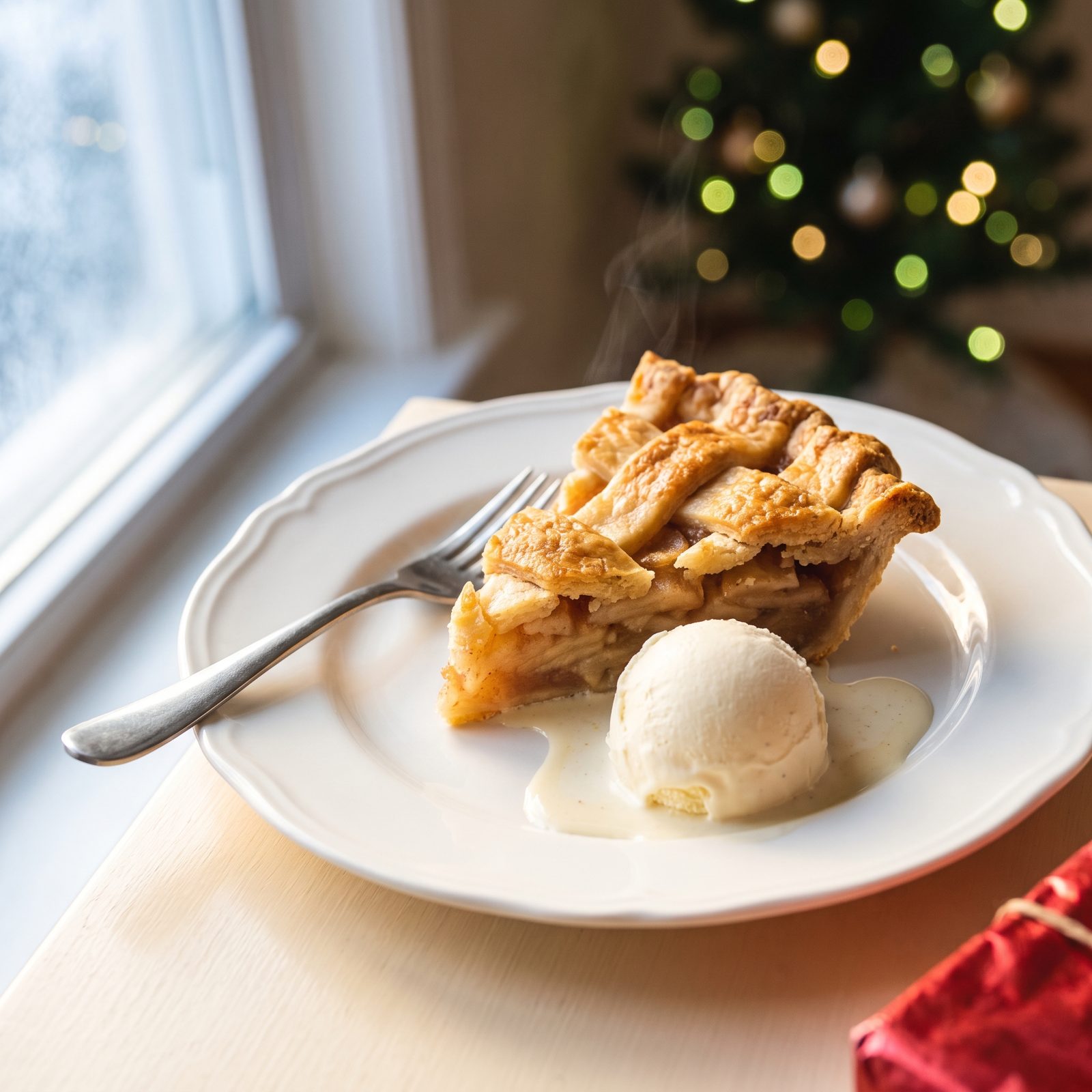 Vanilla Ice Cream Beside a Warm Slice of Pie