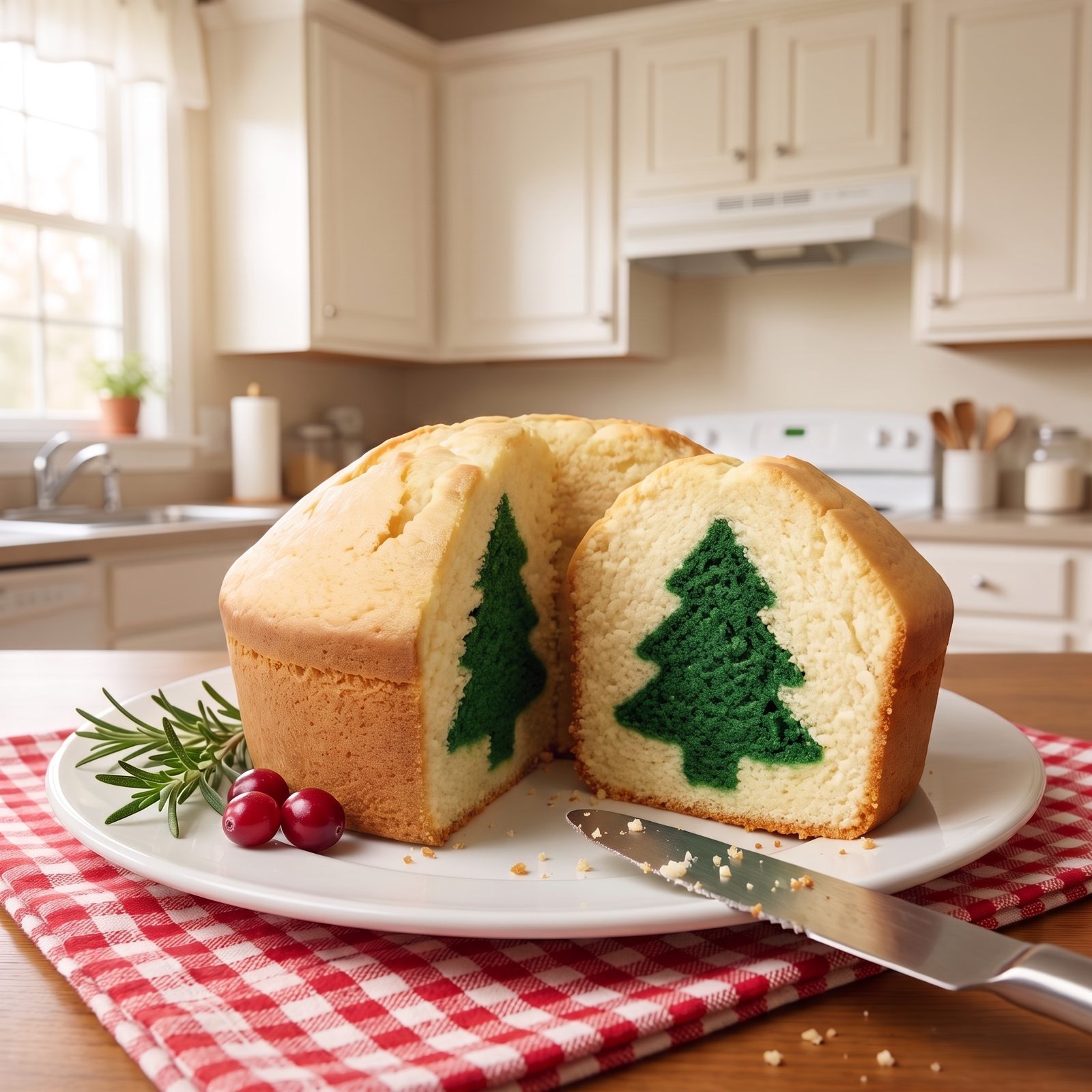 Vanilla Pound Cake Hiding a Christmas Tree in Every Slice