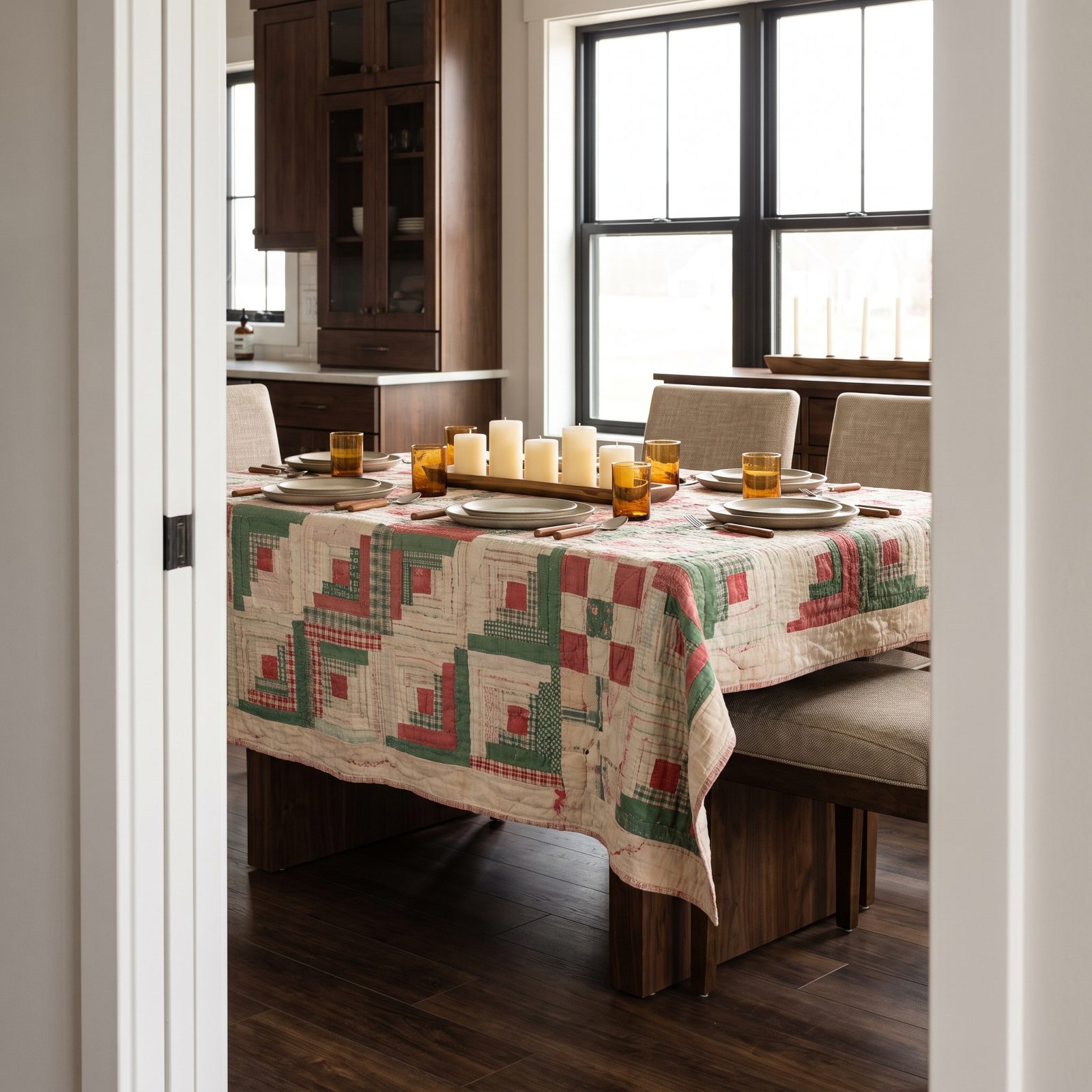 A Vintage Christmas Quilt as the Table Topper
