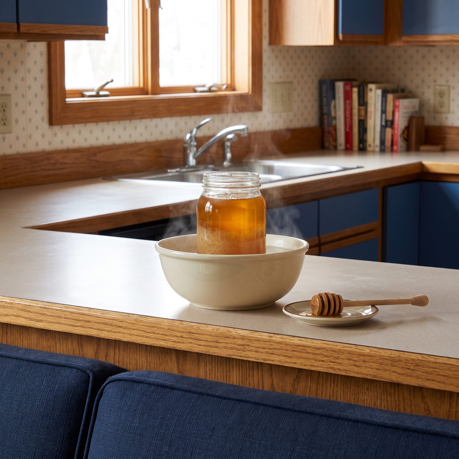 Warm Crystallized Honey in Water to Make It Pourable Again