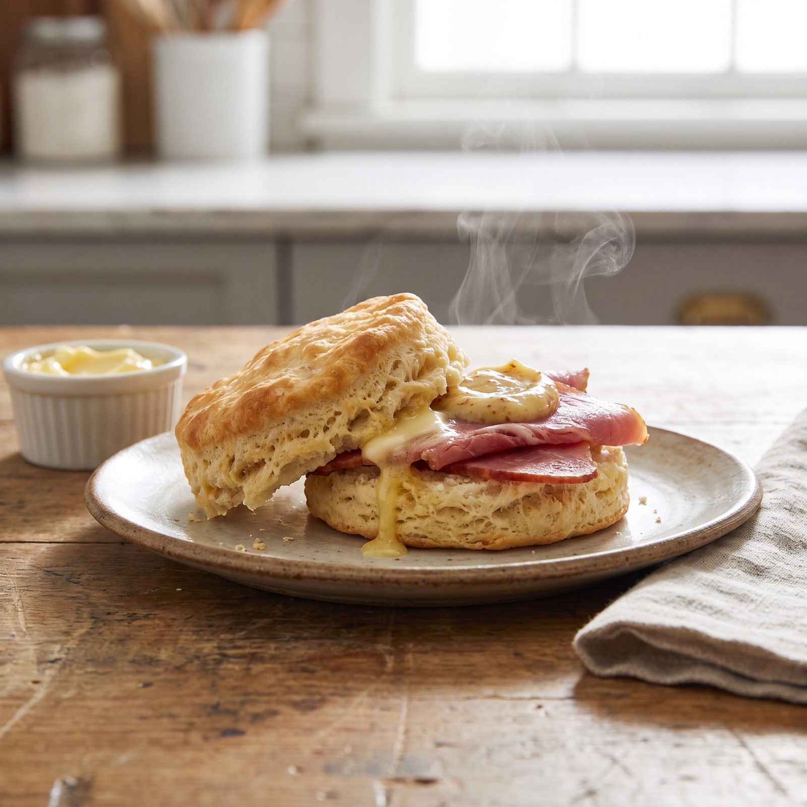 Warm Ham Biscuits With Honey-Dijon Butter