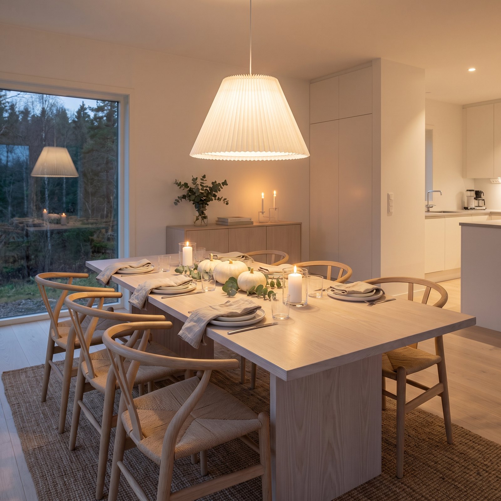 White Pumpkins and Bare Ash on a Scandinavian Table