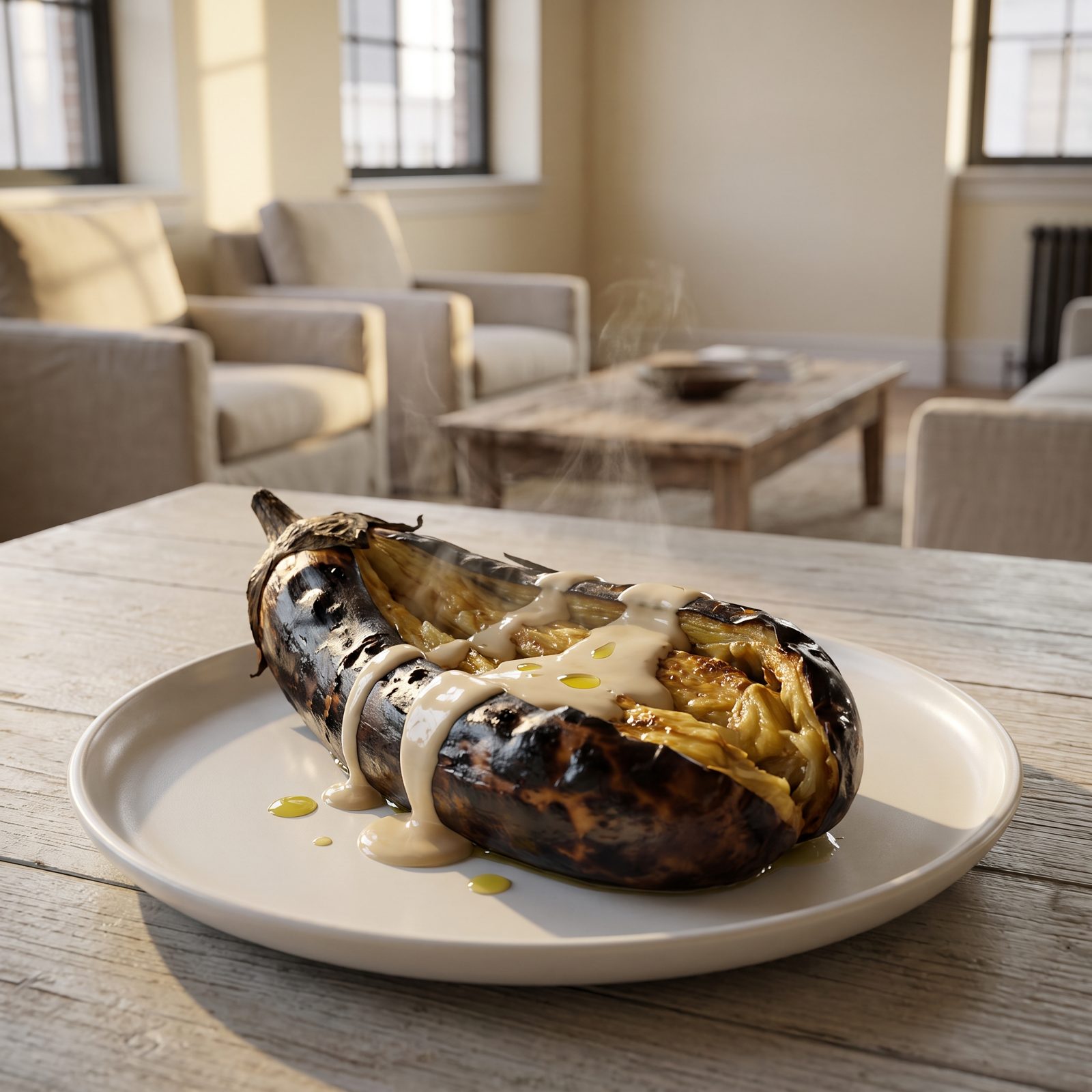 Whole-Roasted Eggplant Dressed With Tahini