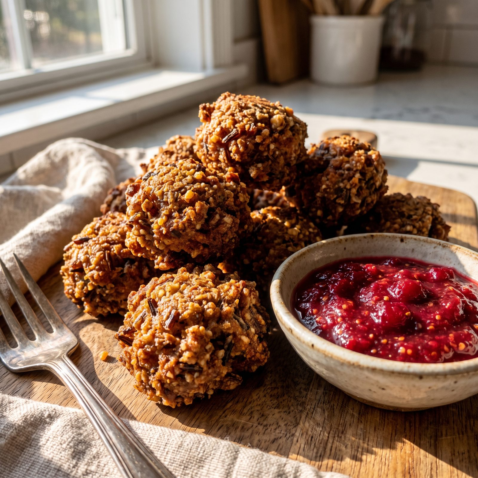 Wild Rice Fritters With Cranberry Mustard