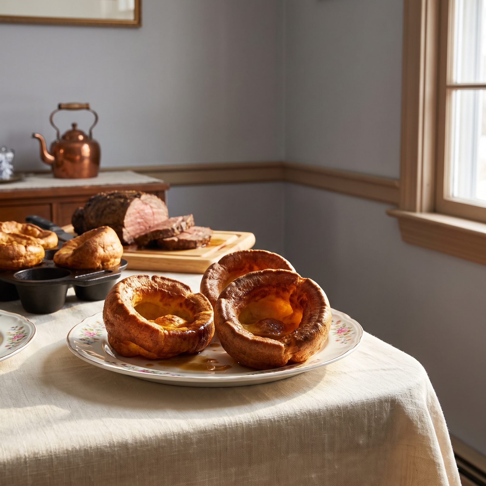 Yorkshire Pudding Risen Tall in Beef Drippings