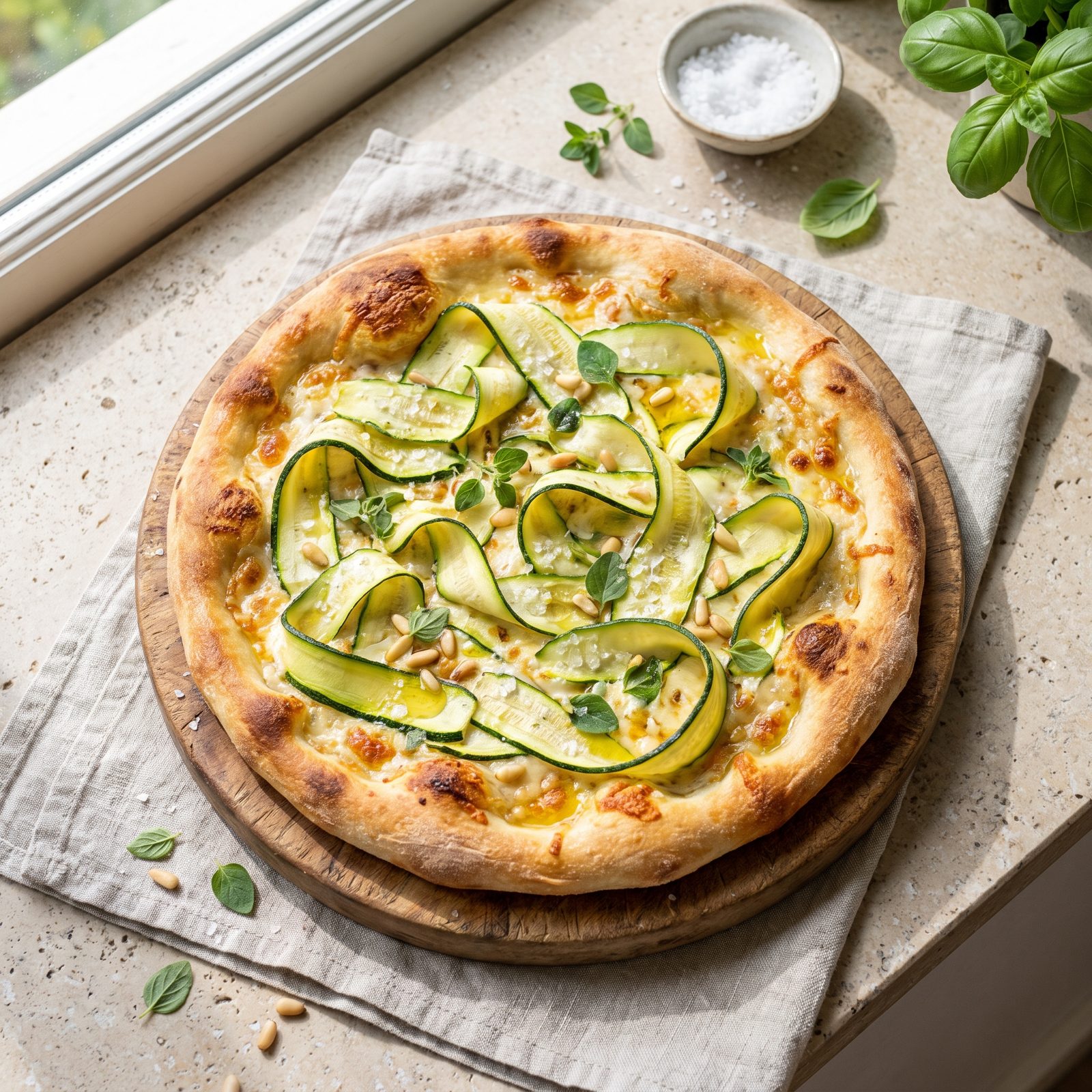 Zucchini Pizza With Ribbons Salted Before Baking